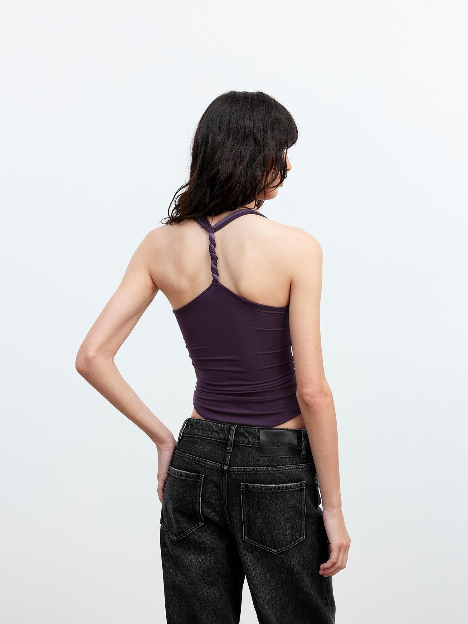 AFTADAWN Asymmetric Knotted Back Camisole with Contrast Straps