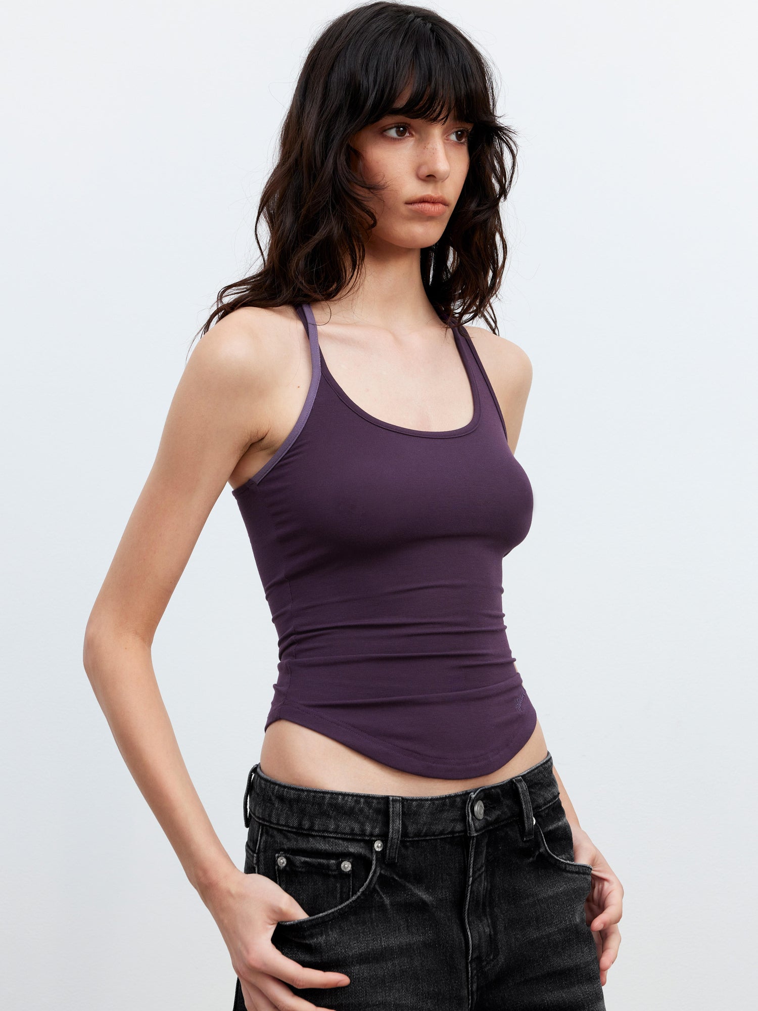 AFTADAWN Asymmetric Knotted Back Camisole with Contrast Straps