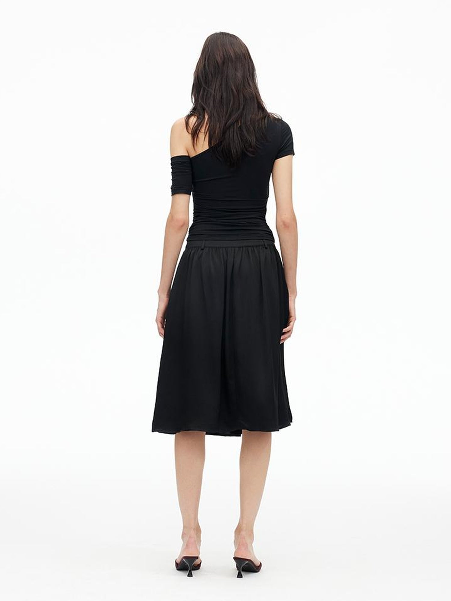 AFTADAWN Asymmetric Neckline Layered Ruffle Hem T-shirt
