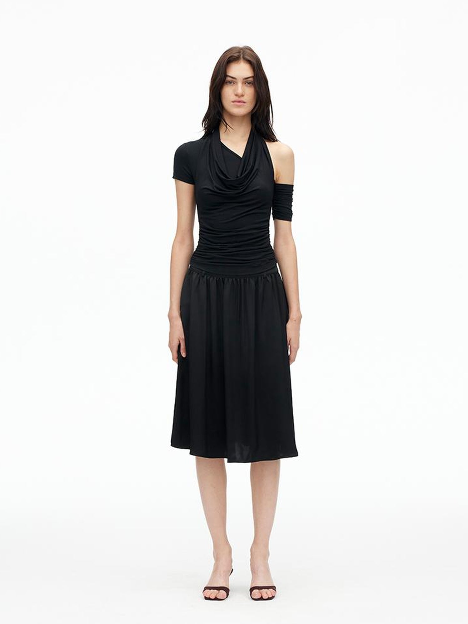 AFTADAWN Asymmetric Neckline Layered Ruffle Hem T-shirt