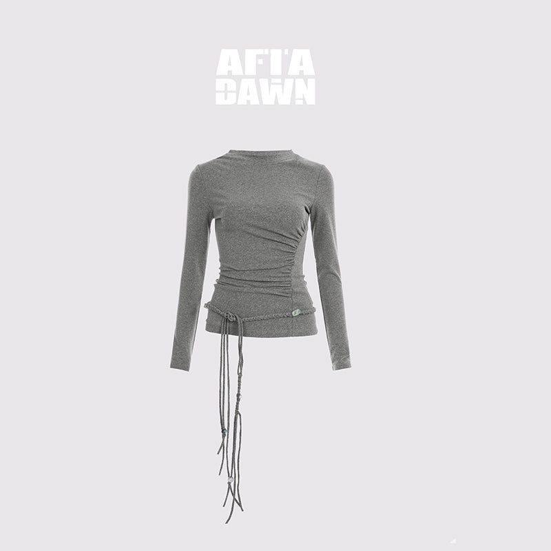 AFTADAWN_Asymmetric_Neckline_Pleated_Top_With_Detachable_Beaded_Tie_MISSTT