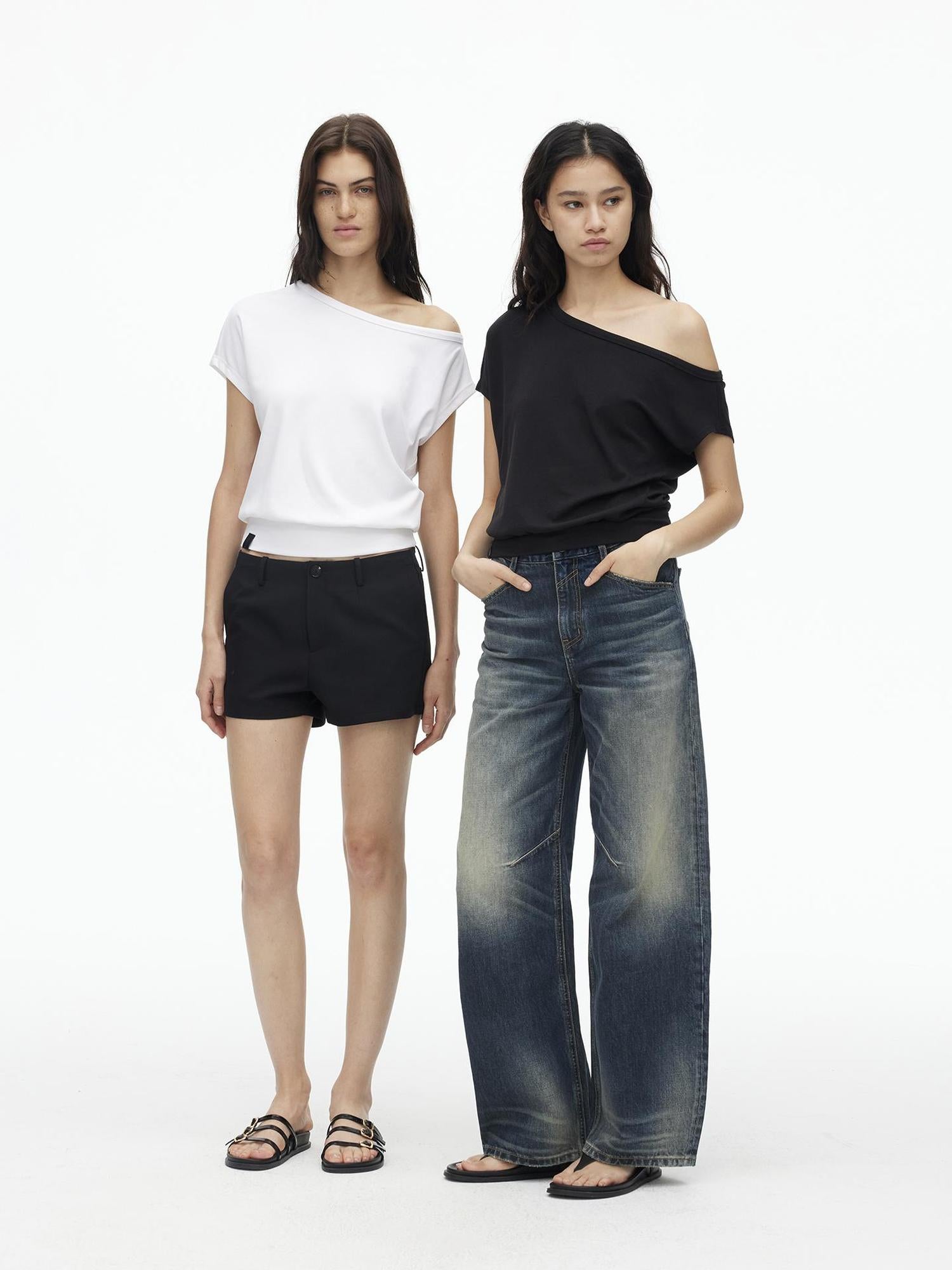 AFTADAWN Asymmetric Off Shoulder Modal T-shirt