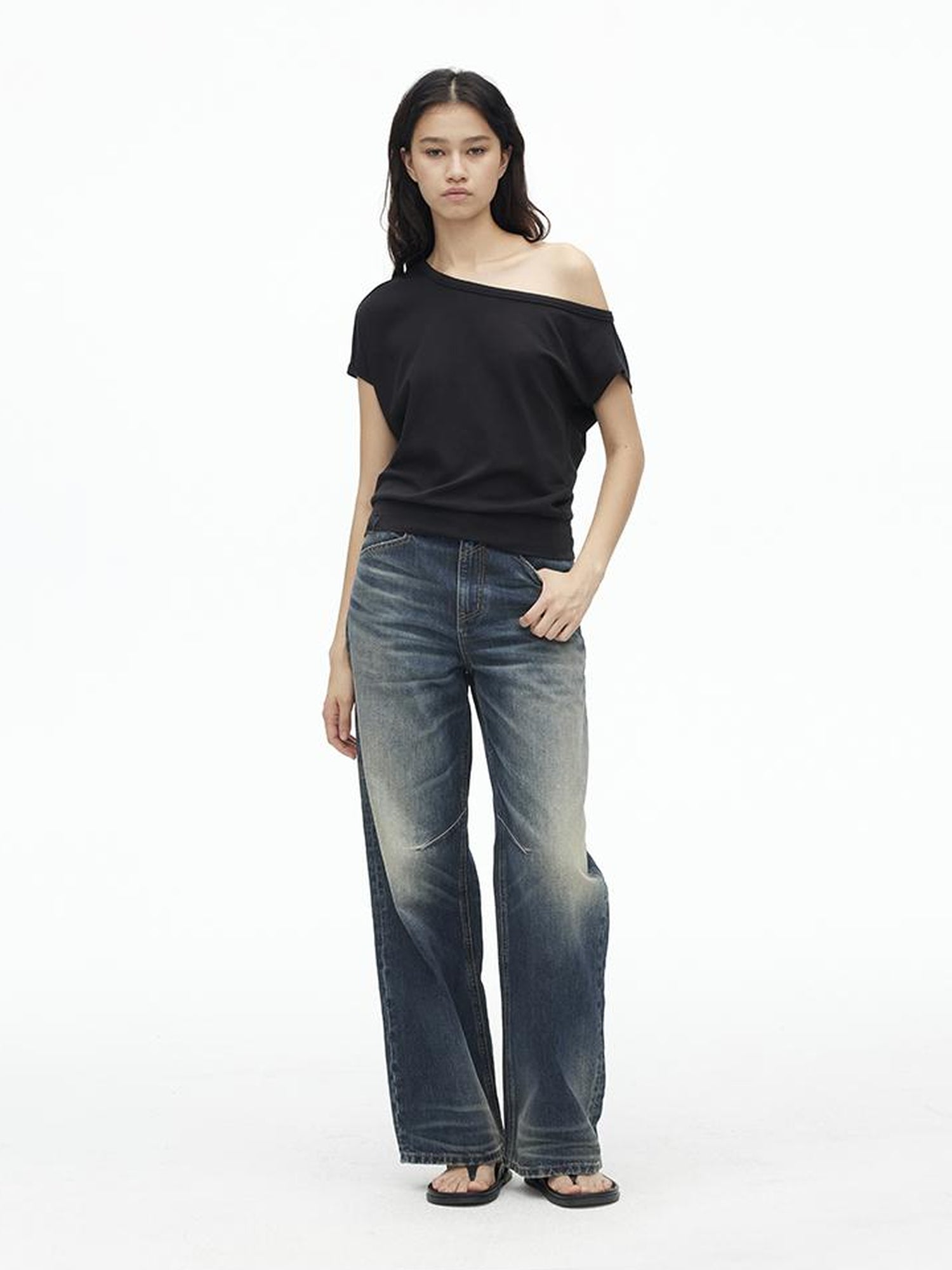 AFTADAWN Asymmetric Off Shoulder Modal T-shirt