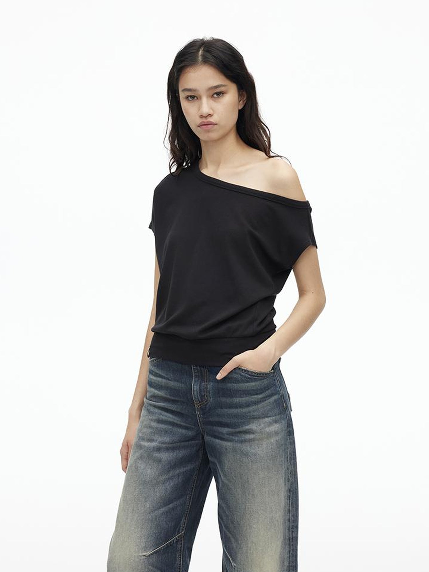AFTADAWN Asymmetric Off Shoulder Modal T-shirt