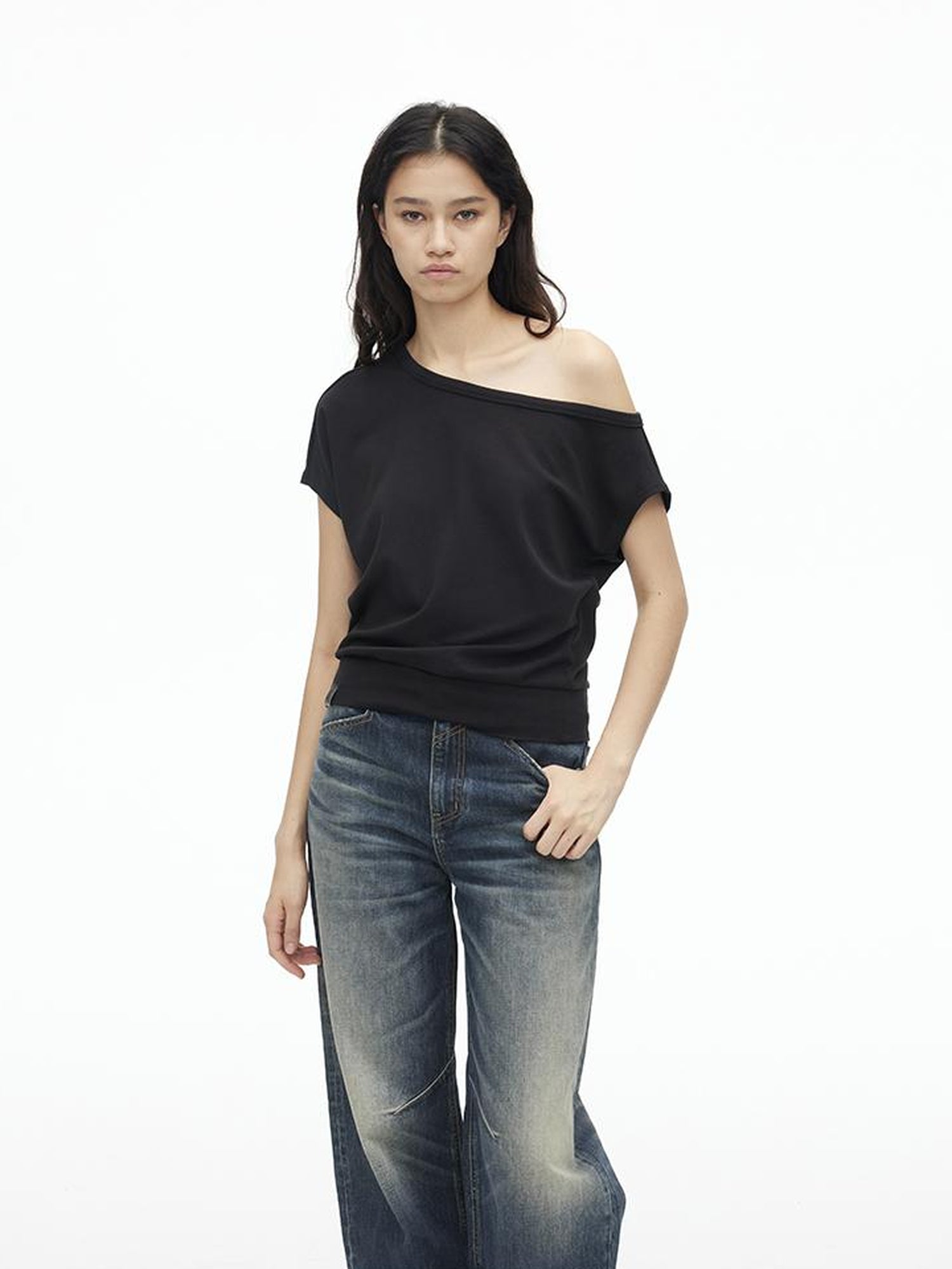 AFTADAWN Asymmetric Off Shoulder Modal T-shirt