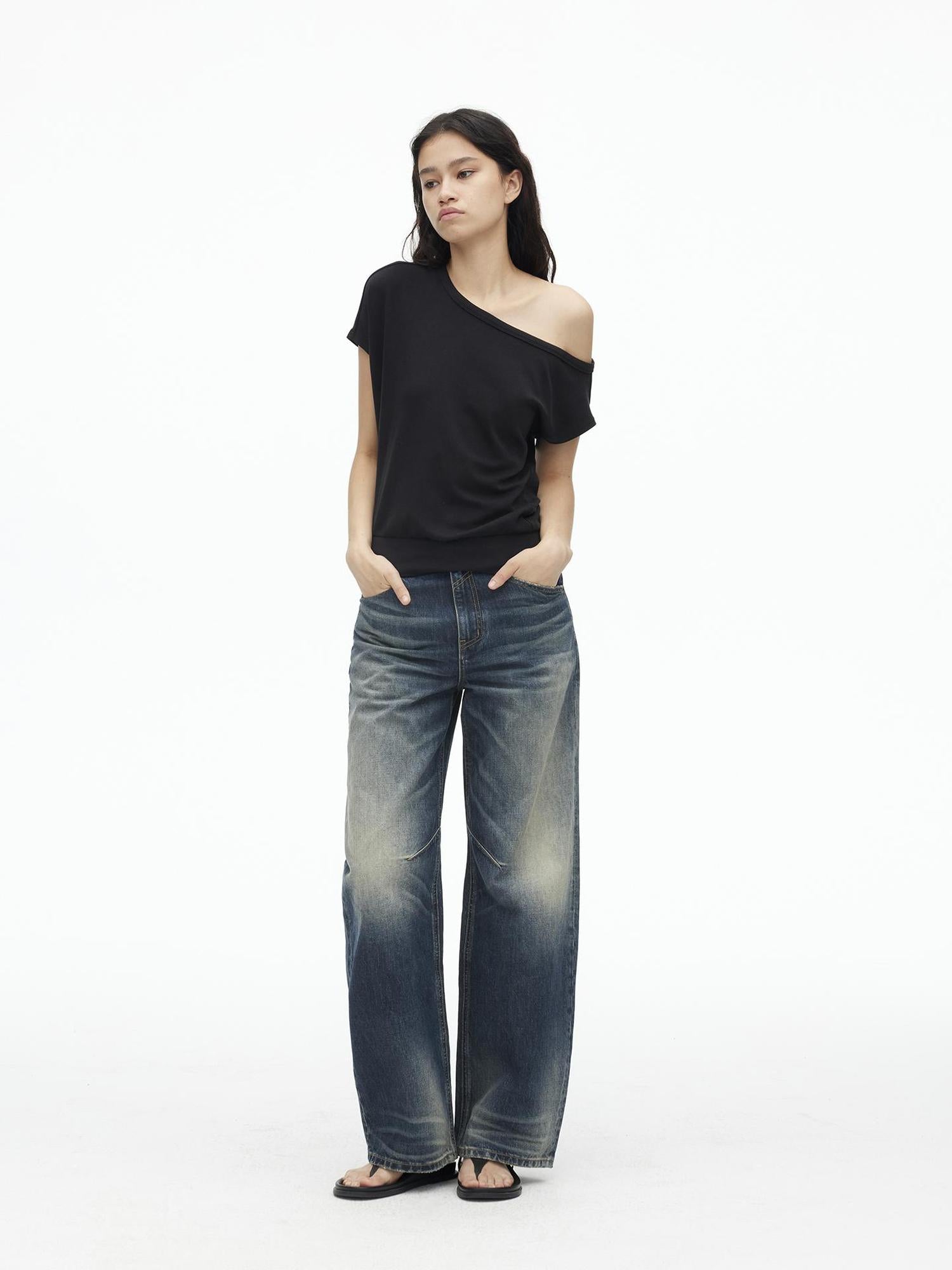 AFTADAWN Asymmetric Off Shoulder Modal T-shirt