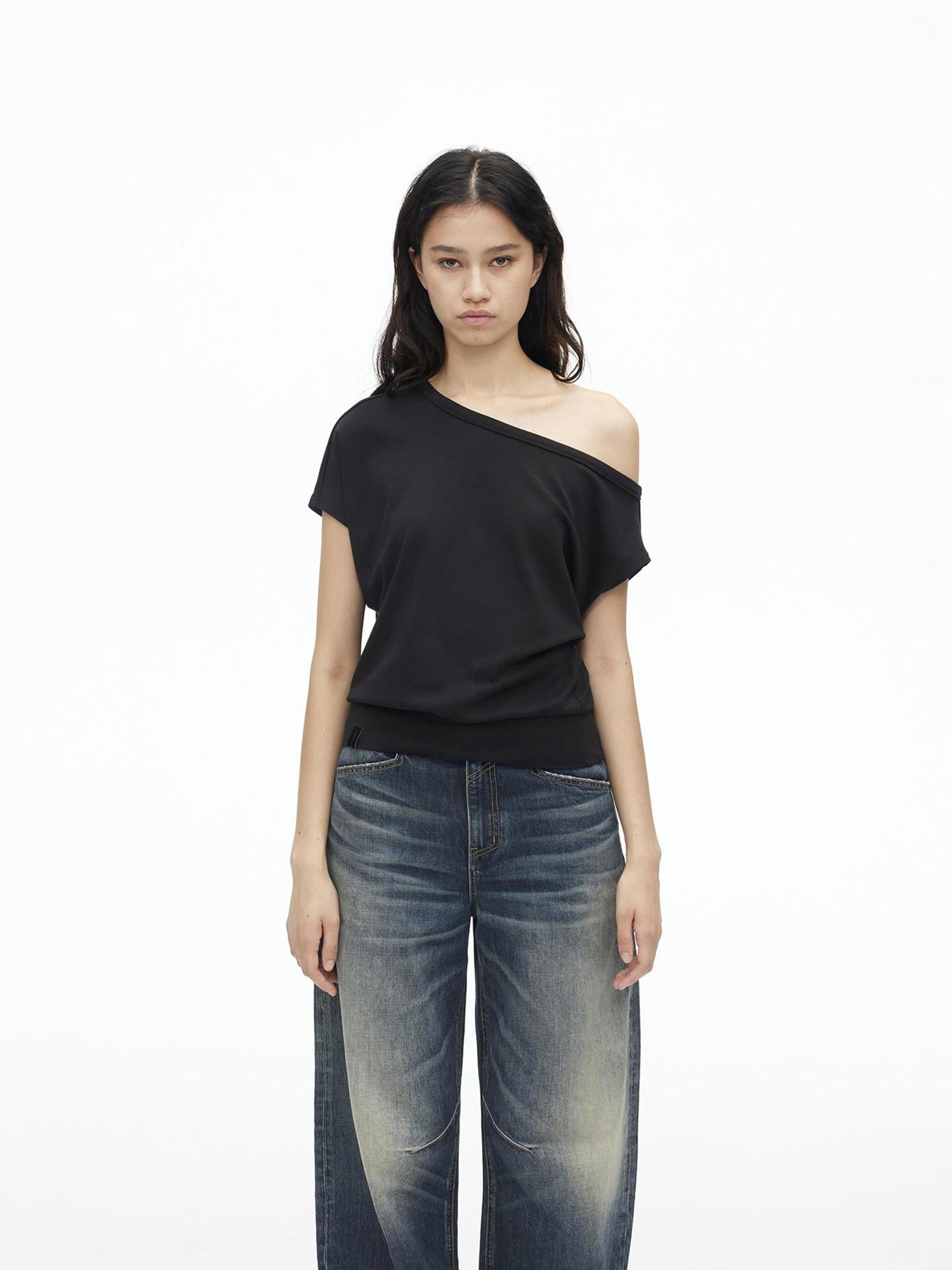 AFTADAWN Asymmetric Off Shoulder Modal T-shirt