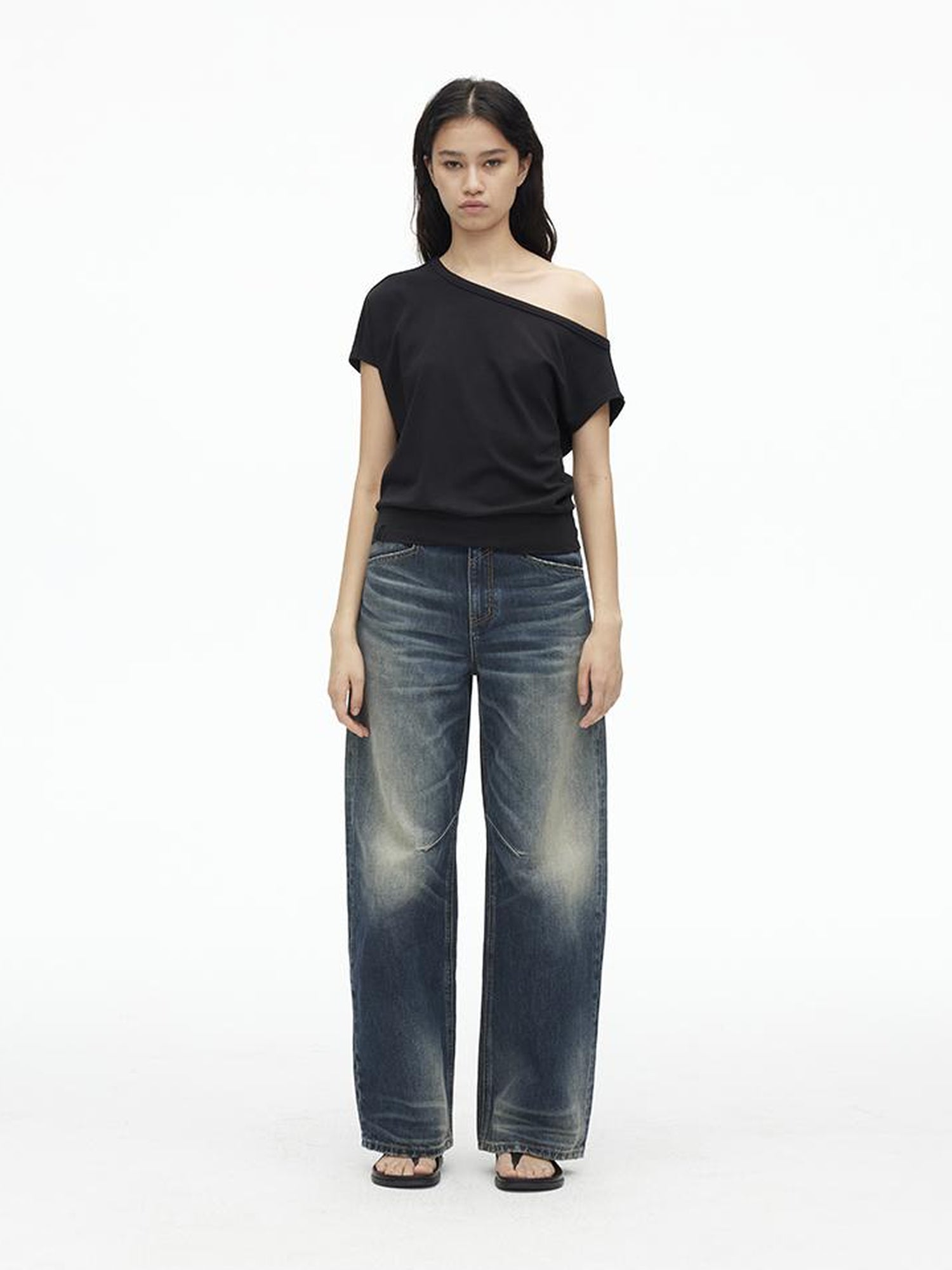 AFTADAWN Asymmetric Off Shoulder Modal T-shirt