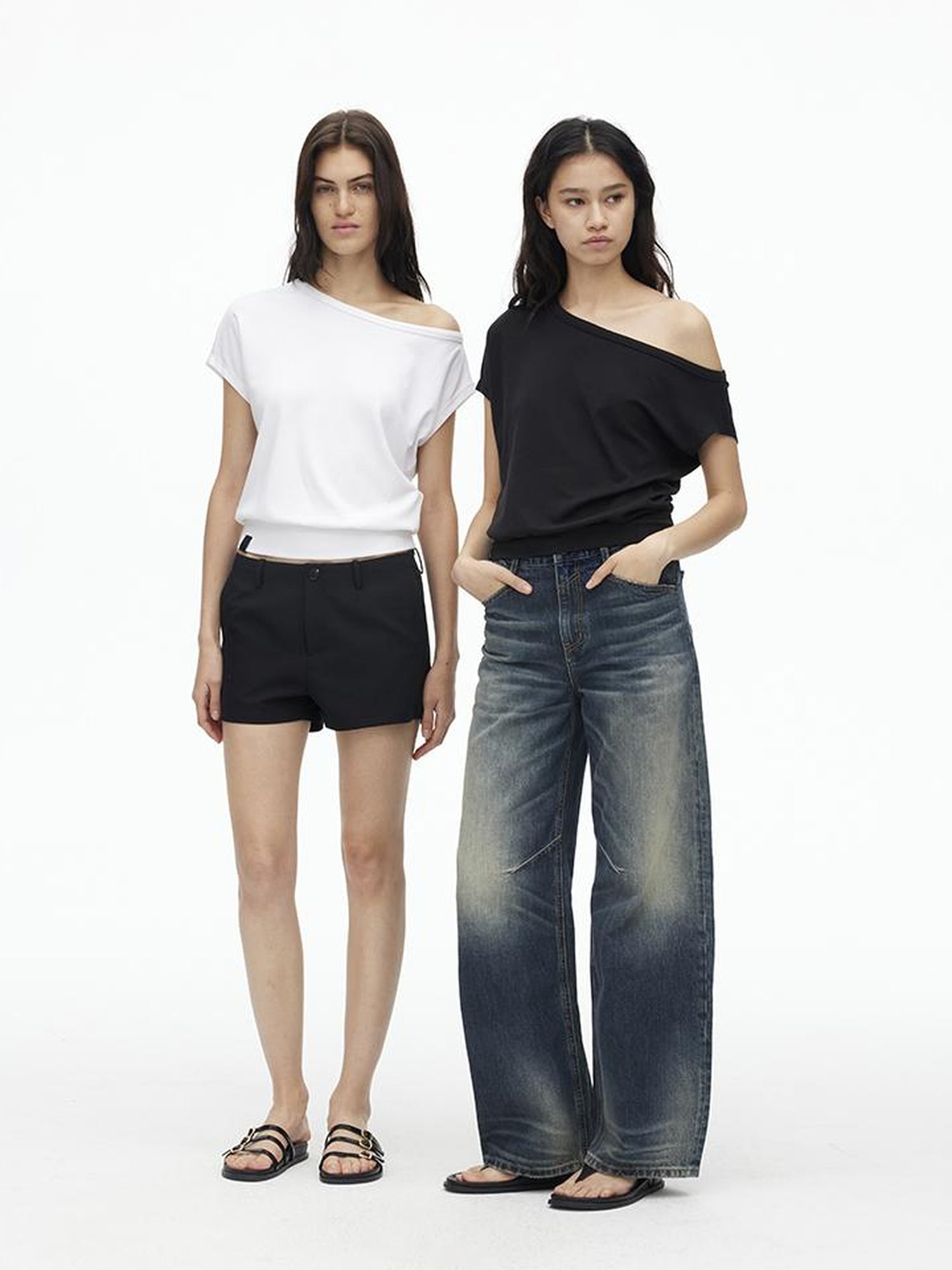 AFTADAWN Asymmetric Off Shoulder Modal T-shirt