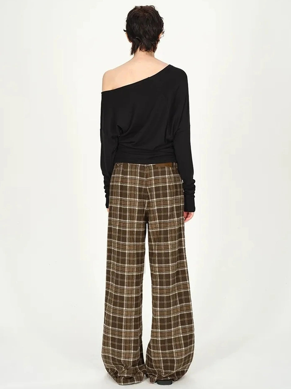 AFTADAWN Asymmetric Off Shoulder Wool Tencel Top T-shirt