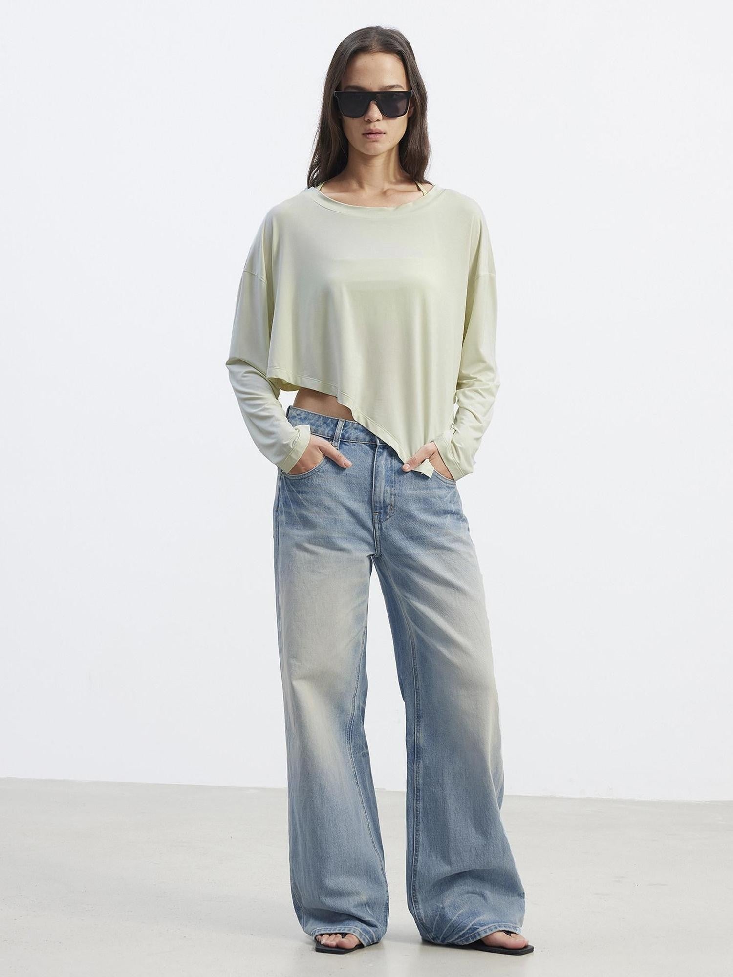 AFTADAWN Asymmetric One Shoulder Loose Cropped Women&