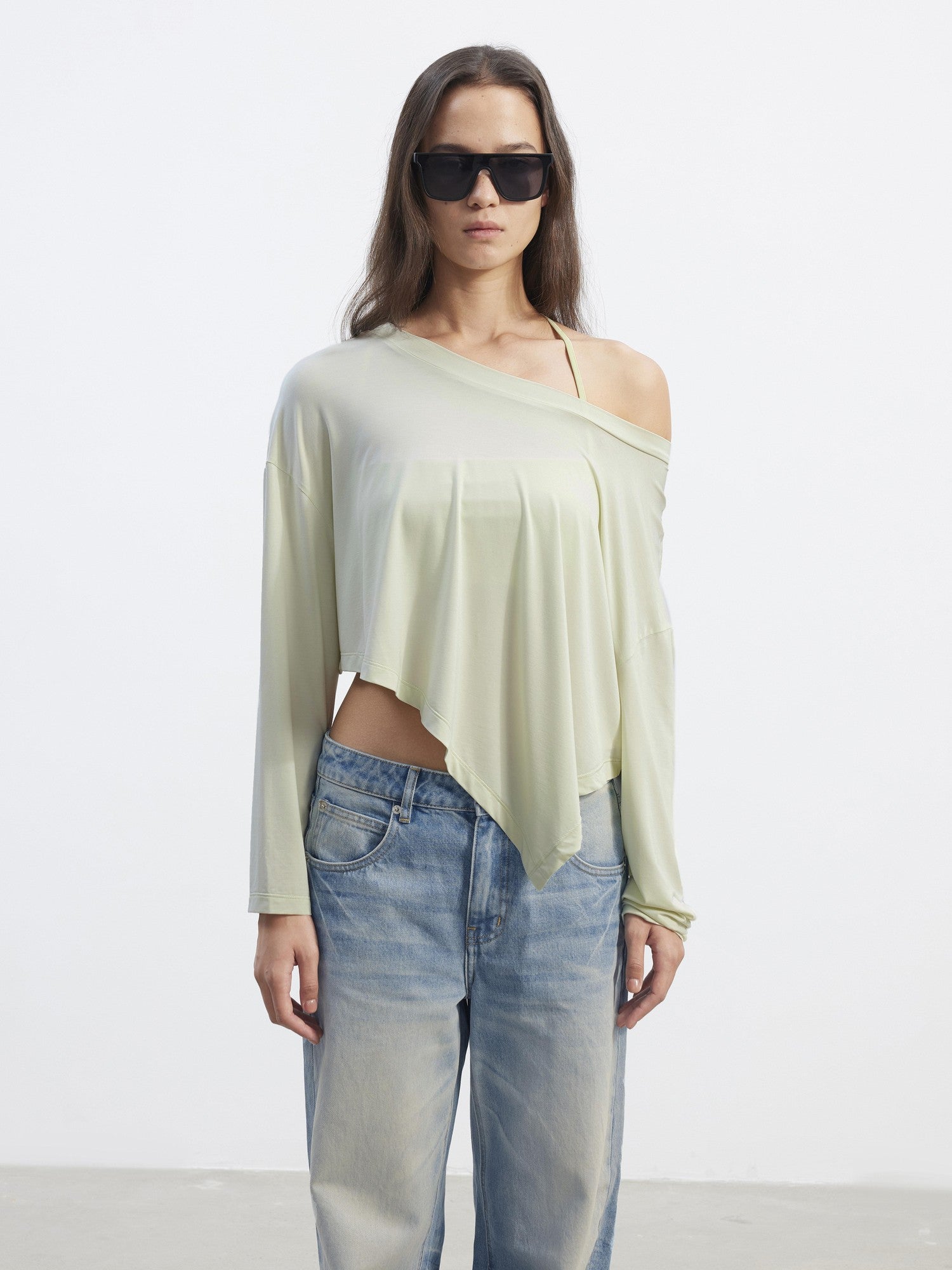 AFTADAWN Asymmetric One Shoulder Loose Cropped Women&