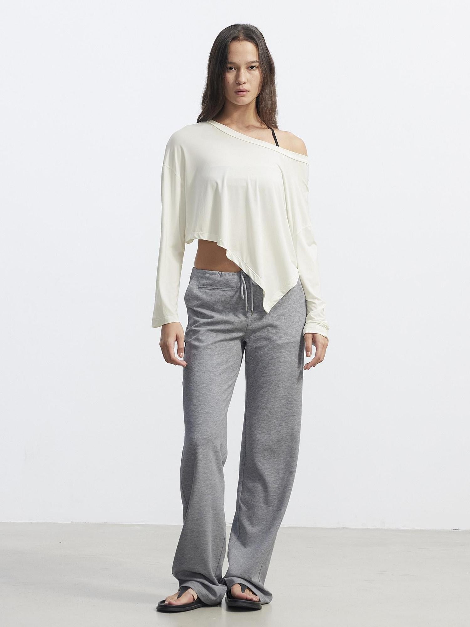 AFTADAWN Asymmetric One Shoulder Loose Cropped Women&