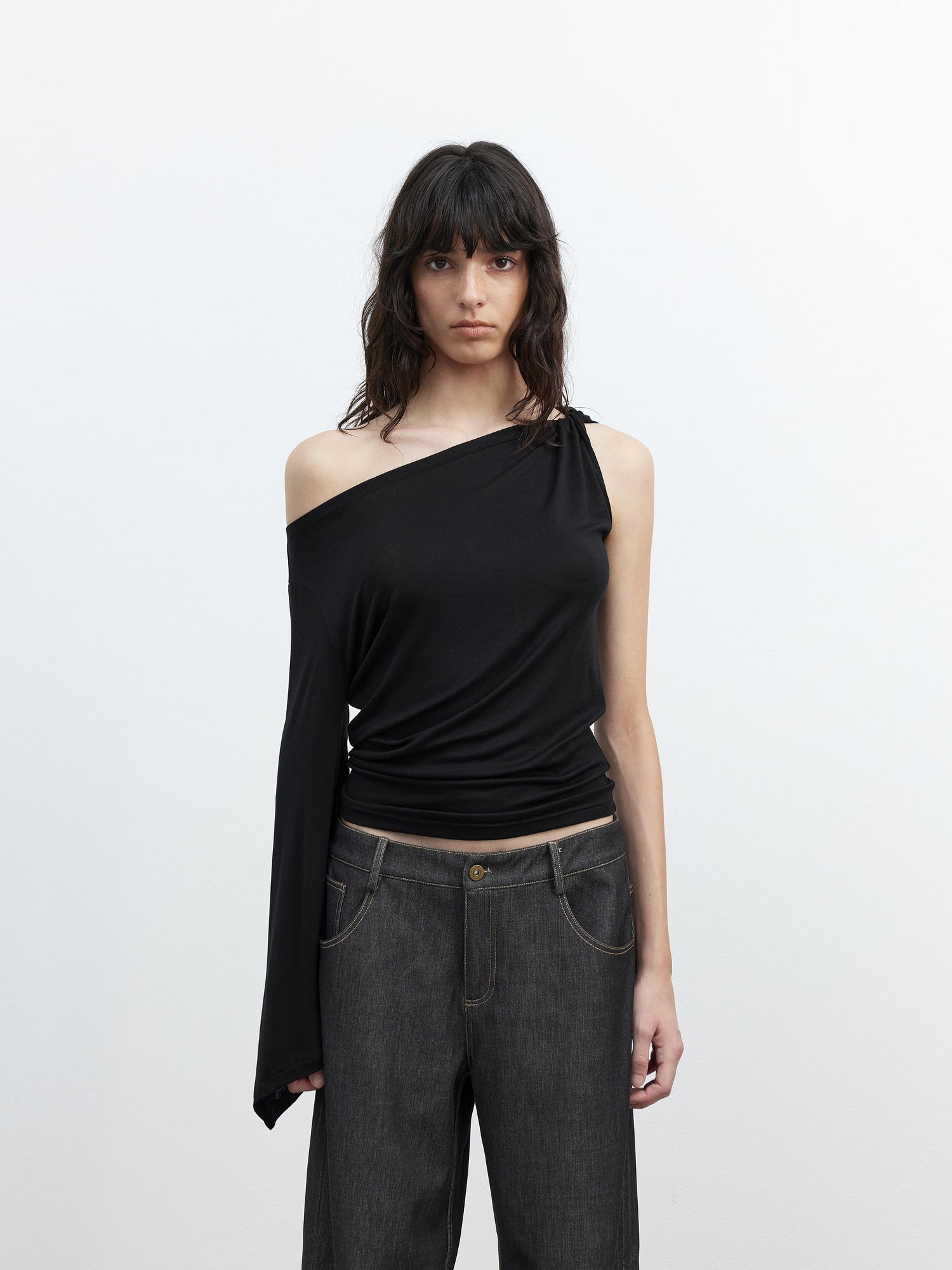 AFTADAWN Asymmetric One Shoulder Merino Wool Fitted Top