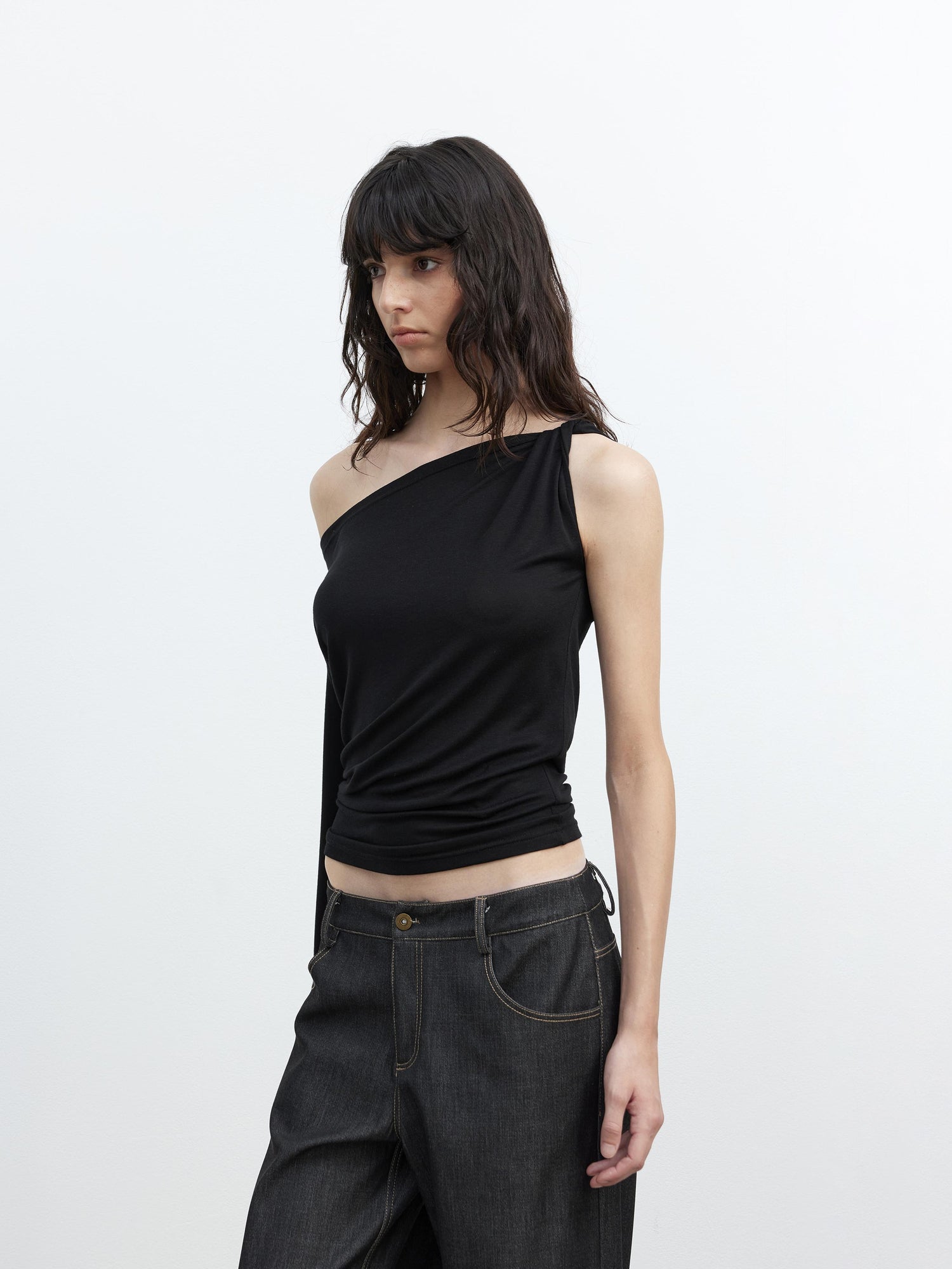 AFTADAWN Asymmetric One Shoulder Merino Wool Fitted Top