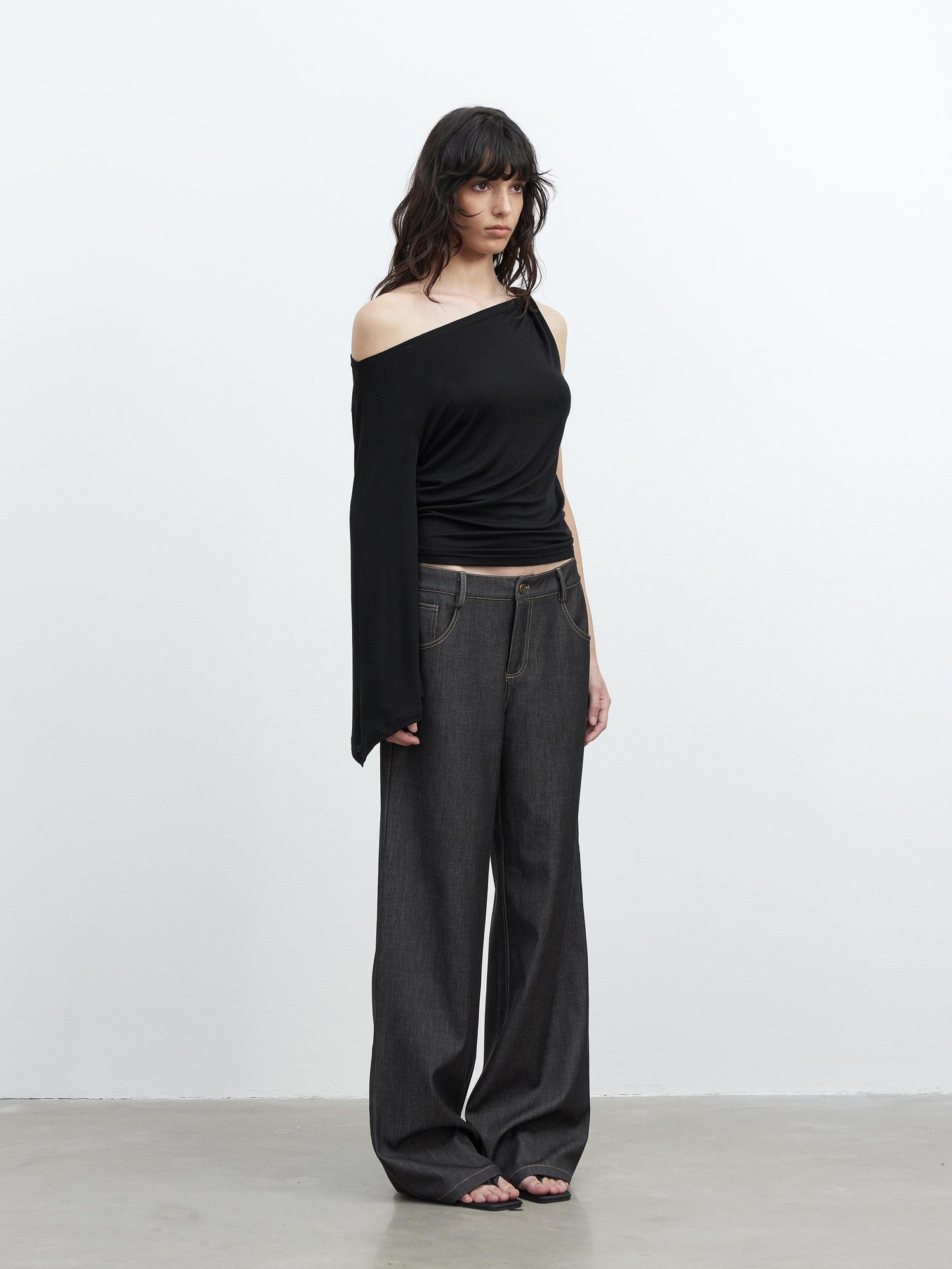 AFTADAWN Asymmetric One Shoulder Merino Wool Fitted Top