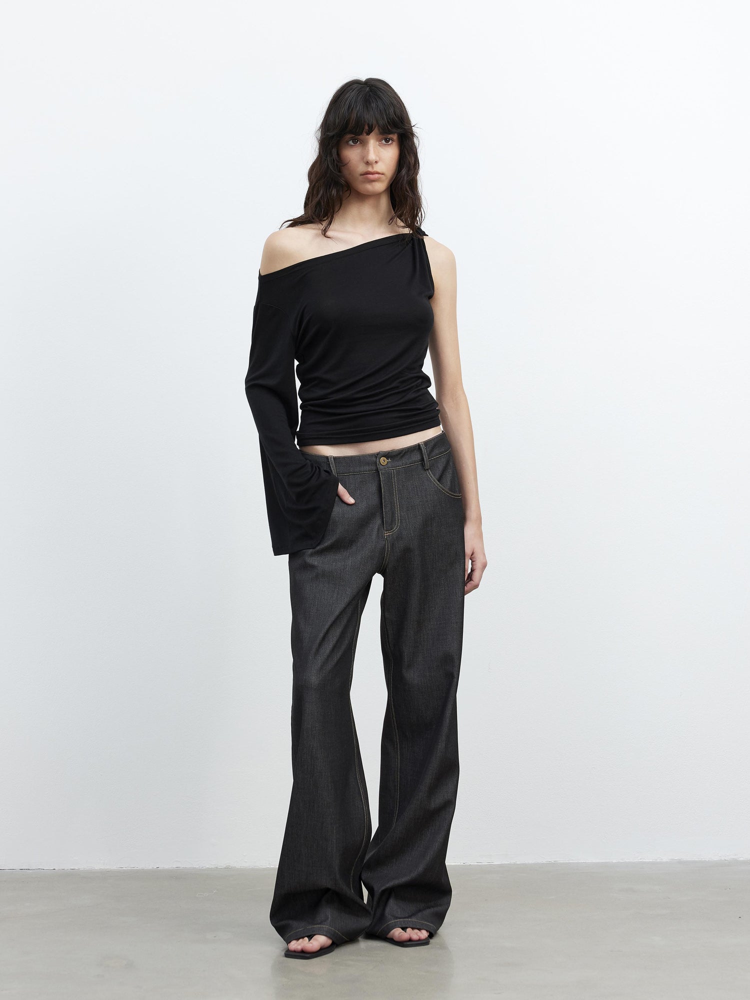 AFTADAWN Asymmetric One Shoulder Merino Wool Fitted Top