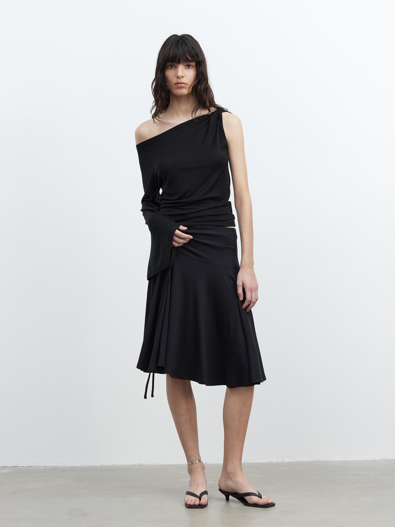 AFTADAWN Asymmetric One Shoulder Merino Wool Fitted Top