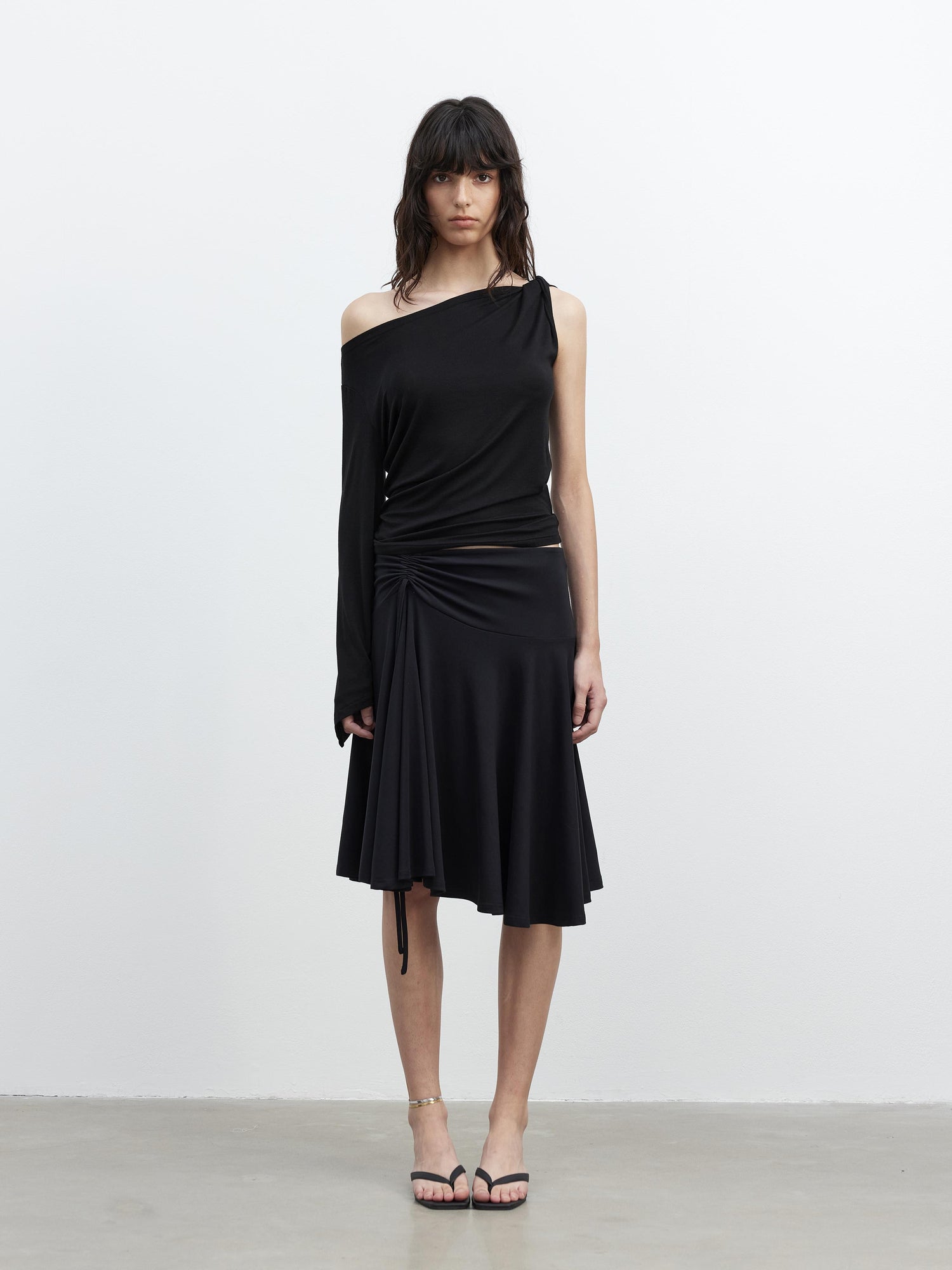 AFTADAWN Asymmetric One Shoulder Merino Wool Fitted Top