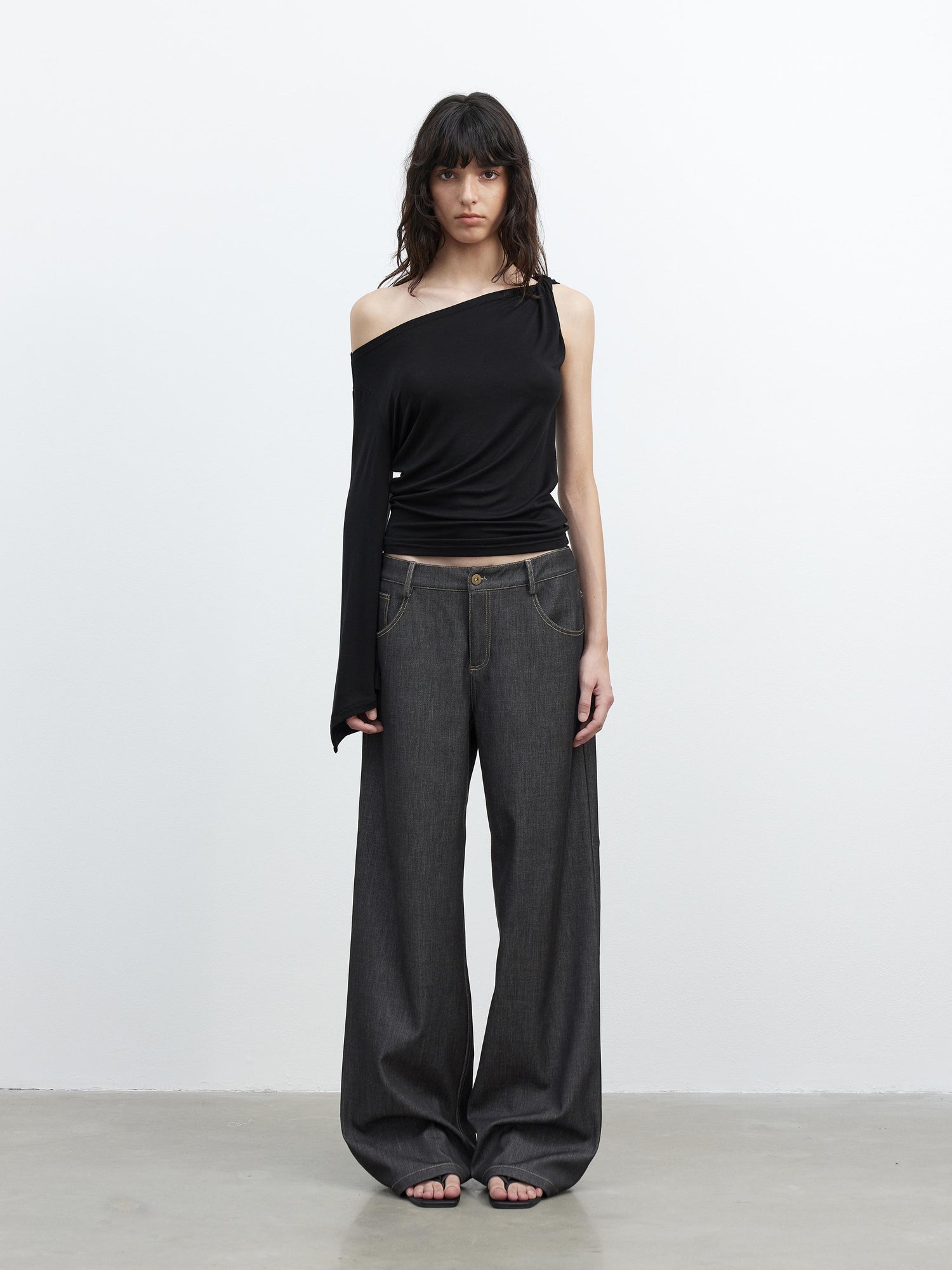 AFTADAWN Asymmetric One Shoulder Merino Wool Fitted Top