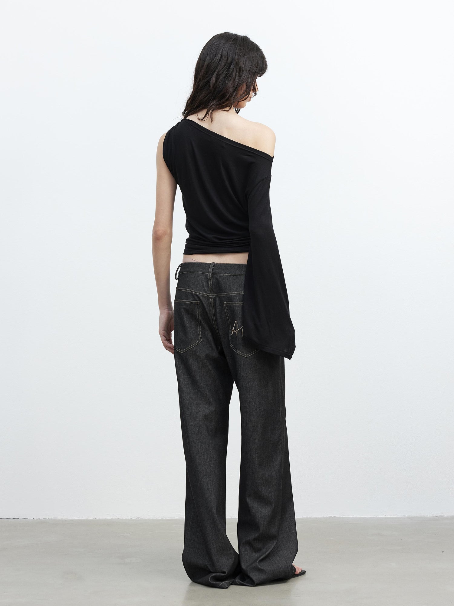 AFTADAWN Asymmetric One Shoulder Merino Wool Fitted Top