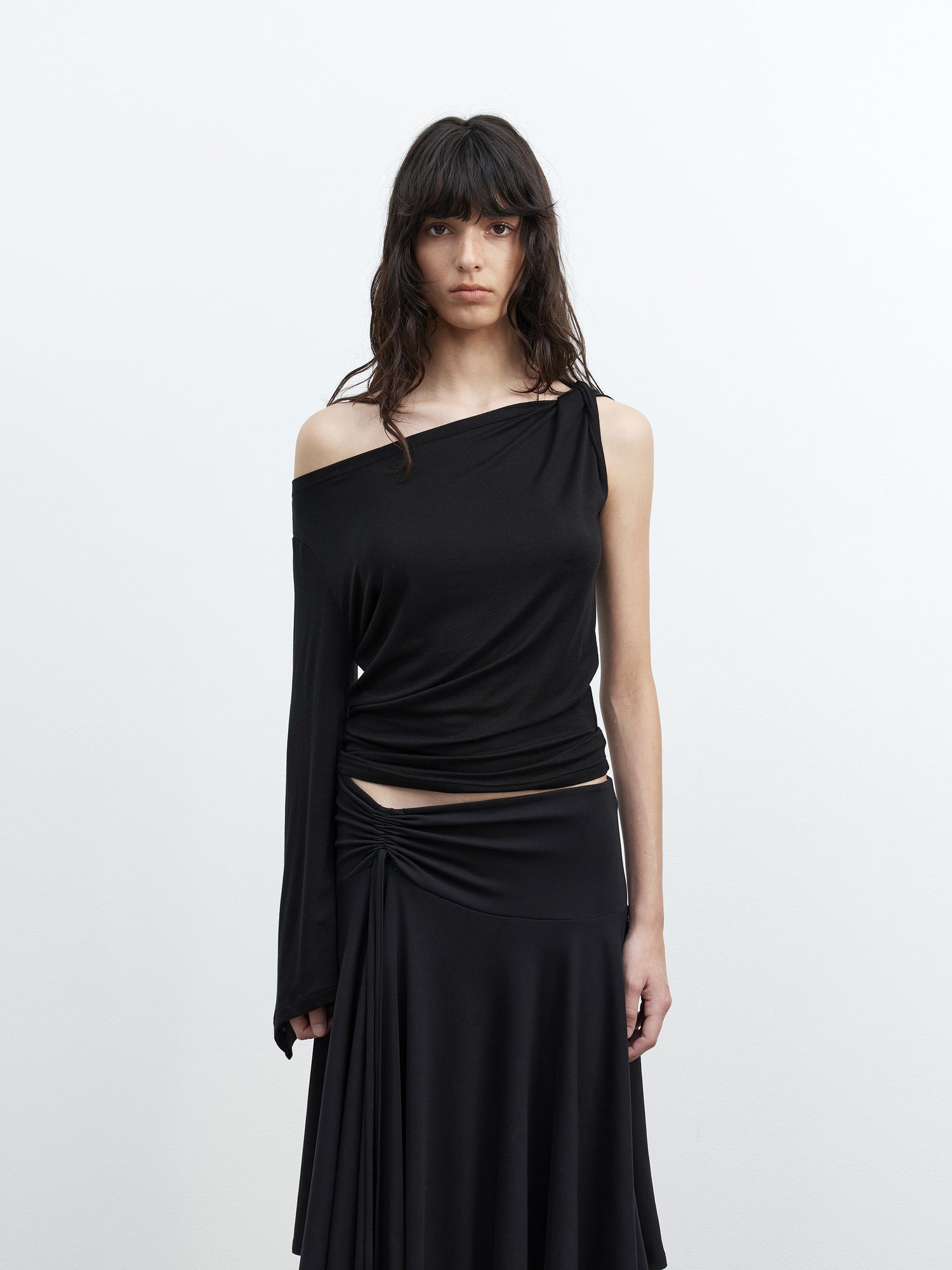 AFTADAWN Asymmetric One Shoulder Merino Wool Fitted Top