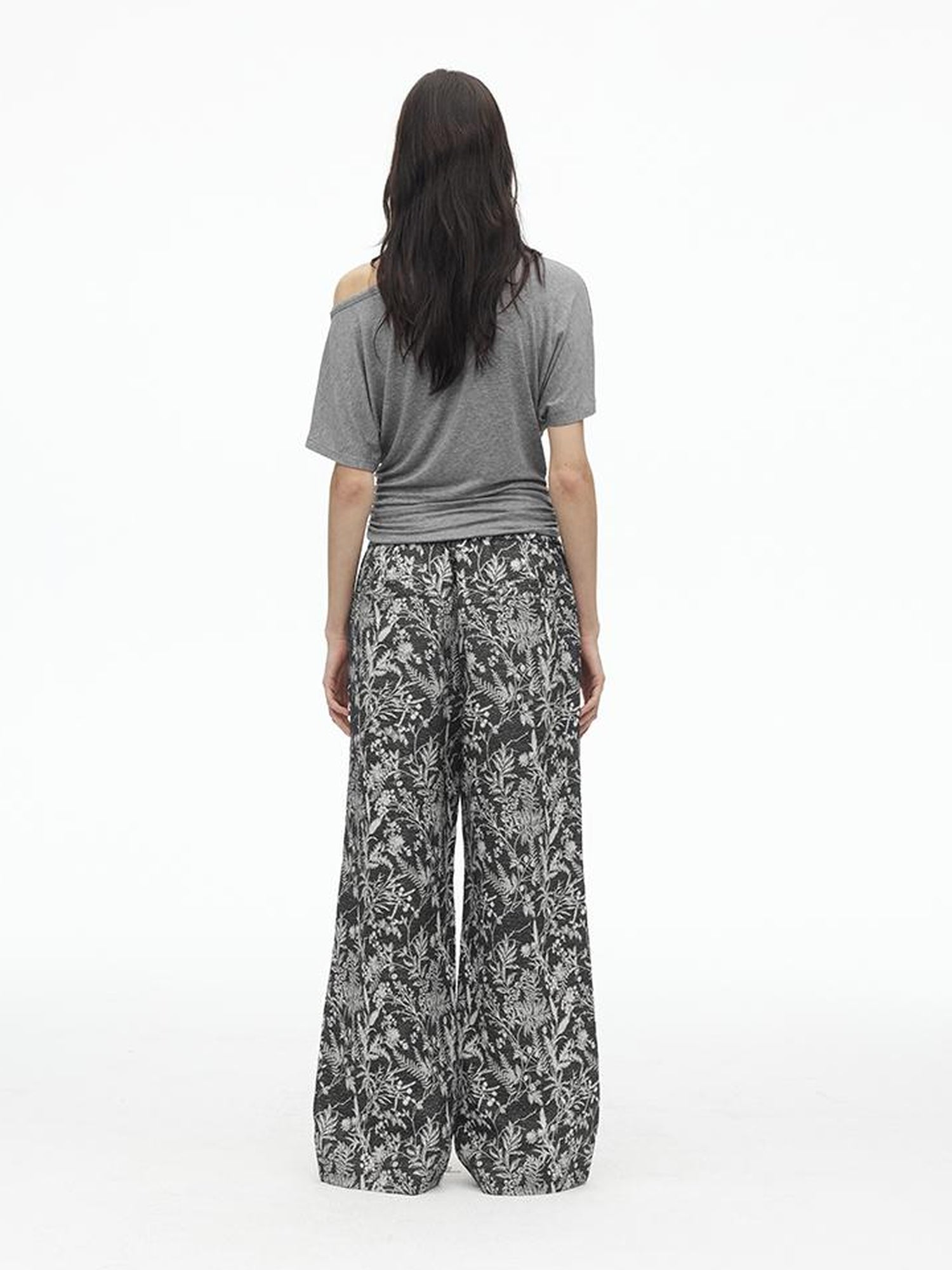 AFTADAWN Asymmetric Shoulder Beaded Lyocell Wool Top