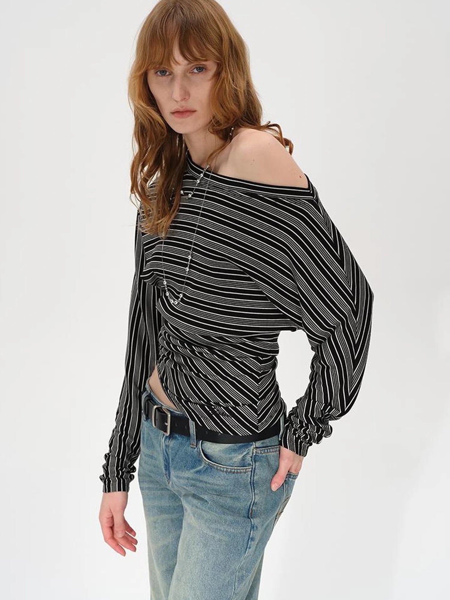 Asymmetric Shoulder Layered Ruffle T-shirt