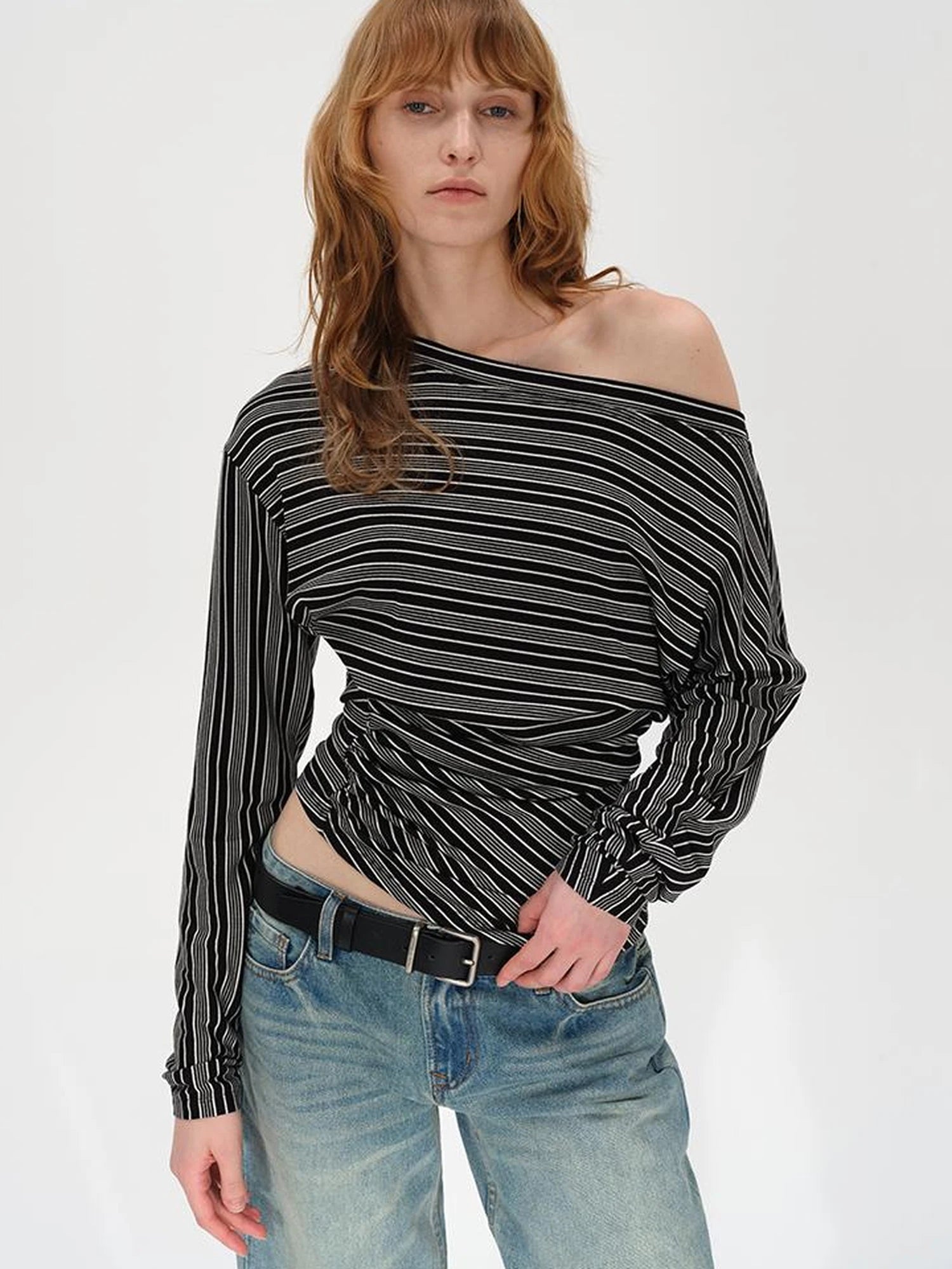 Asymmetric Shoulder Layered Ruffle T-shirt