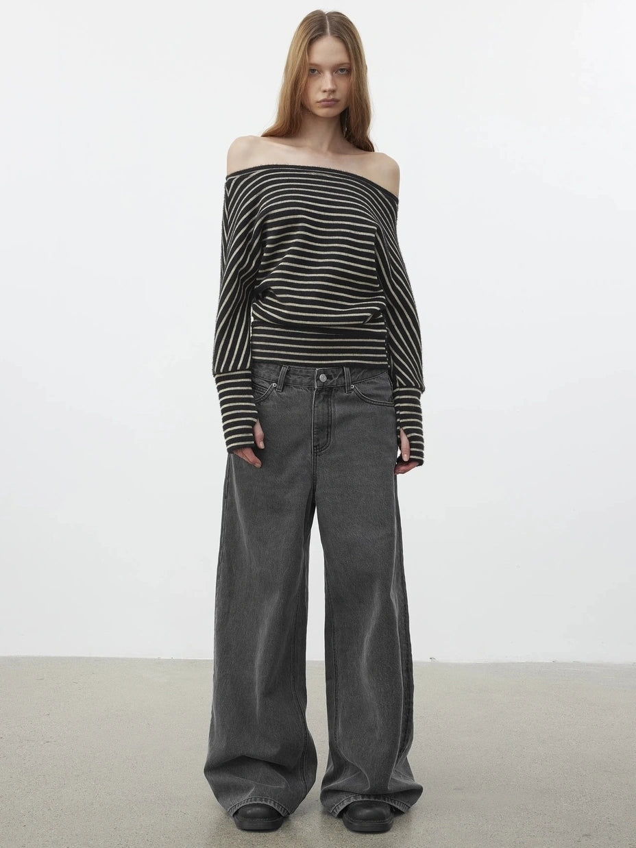 AFTADAWN Asymmetric Shoulder Textured Crop Top T-shirt