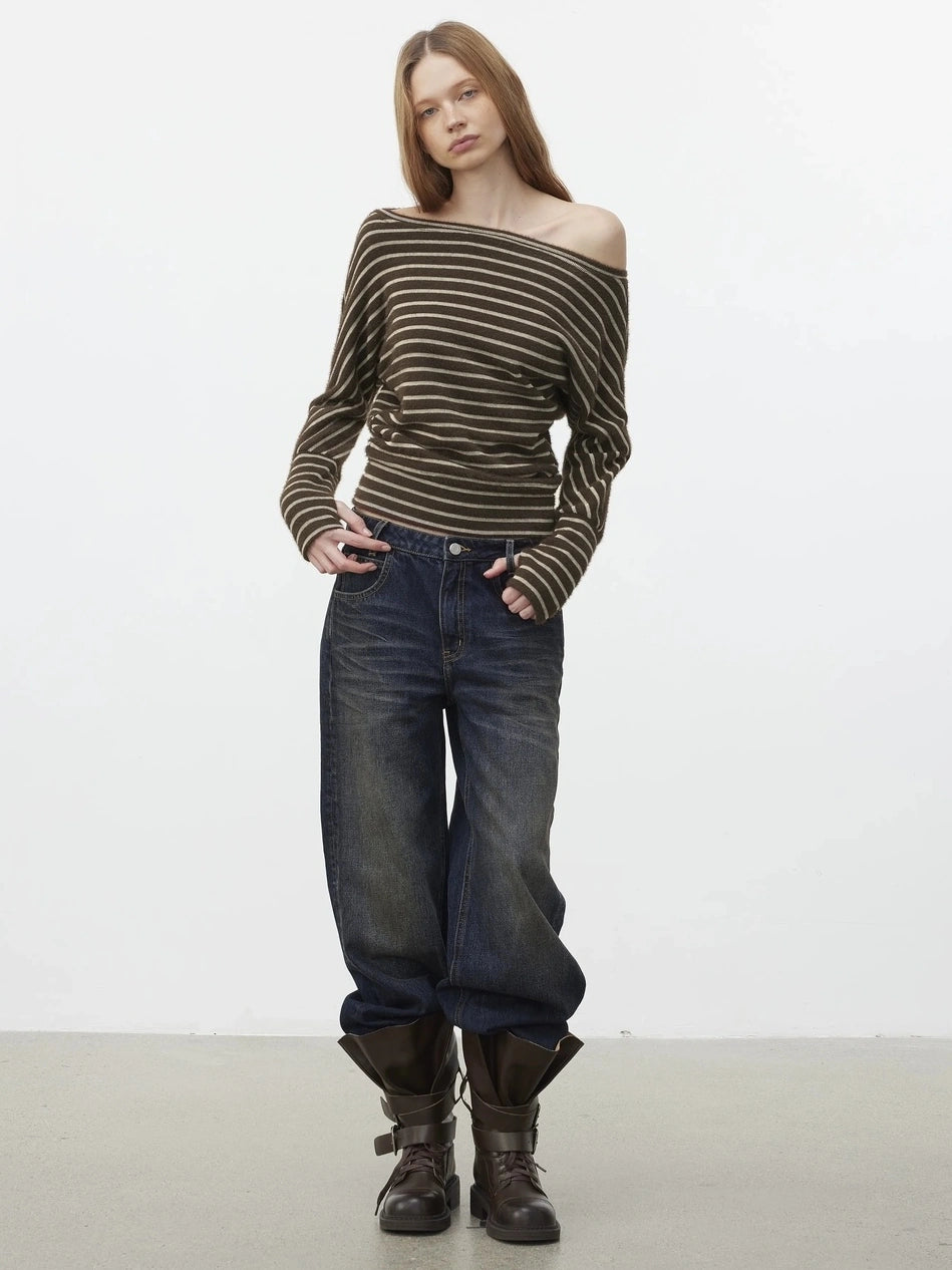 Asymmetric Shoulder Textured Crop Top T-shirt