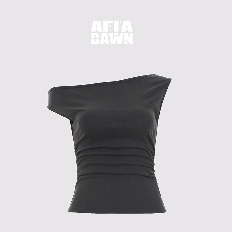 AFTADAWN_Asymmetric_Shoulder_Top_With_Waist_Gathers_And_Slit_Midi_Skirt_MISSTT