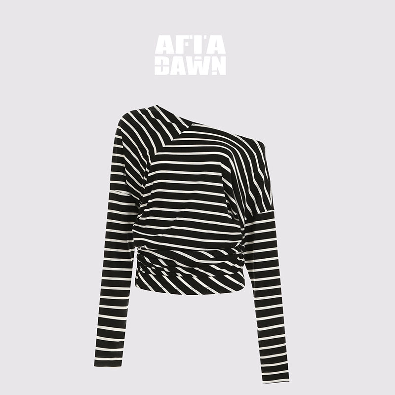 AFTADAWN_Asymmetric_Slash_Neck_Stripe_Long_Sleeve_T-shirt_MISSTT