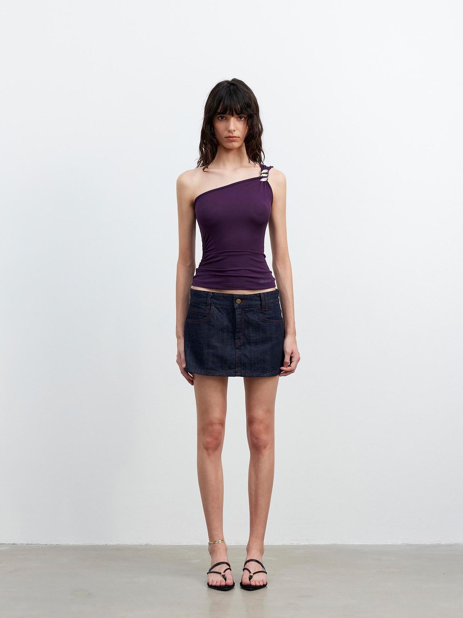 AFTADAWN Asymmetric Spiral Metal Strap Modal Tank Top