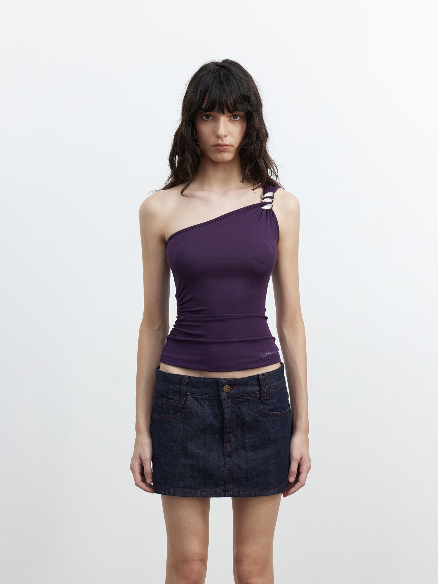 AFTADAWN Asymmetric Spiral Metal Strap Modal Tank Top