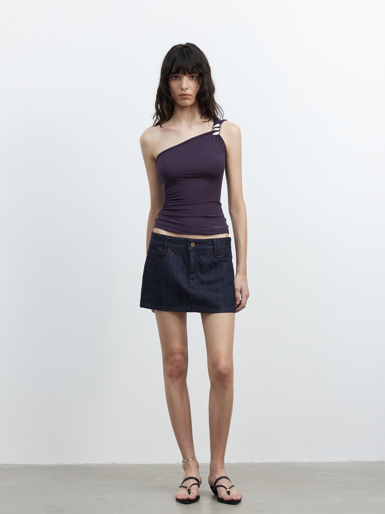 AFTADAWN Asymmetric Spiral Metal Strap Modal Tank Top