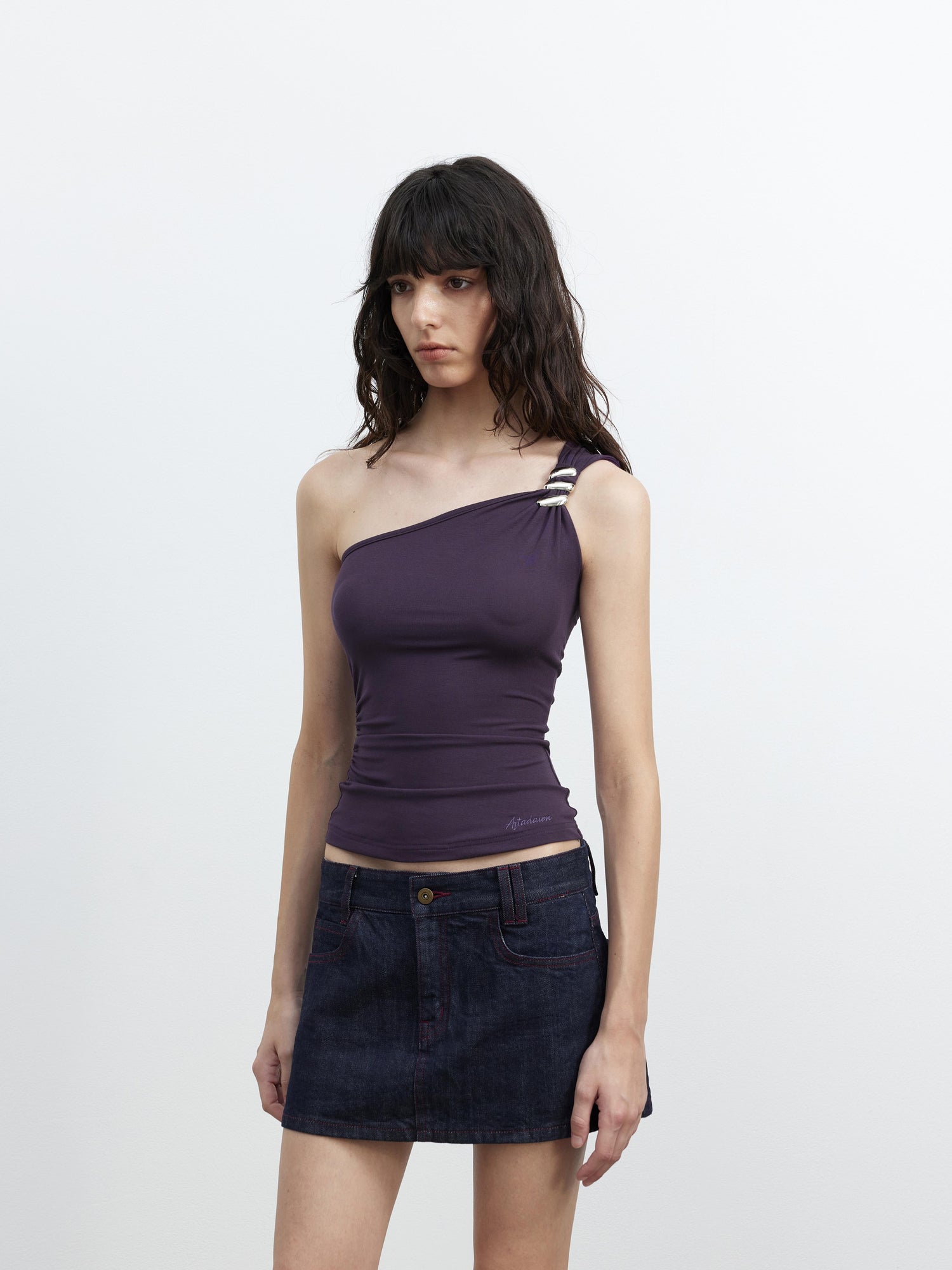 AFTADAWN Asymmetric Spiral Metal Strap Modal Tank Top