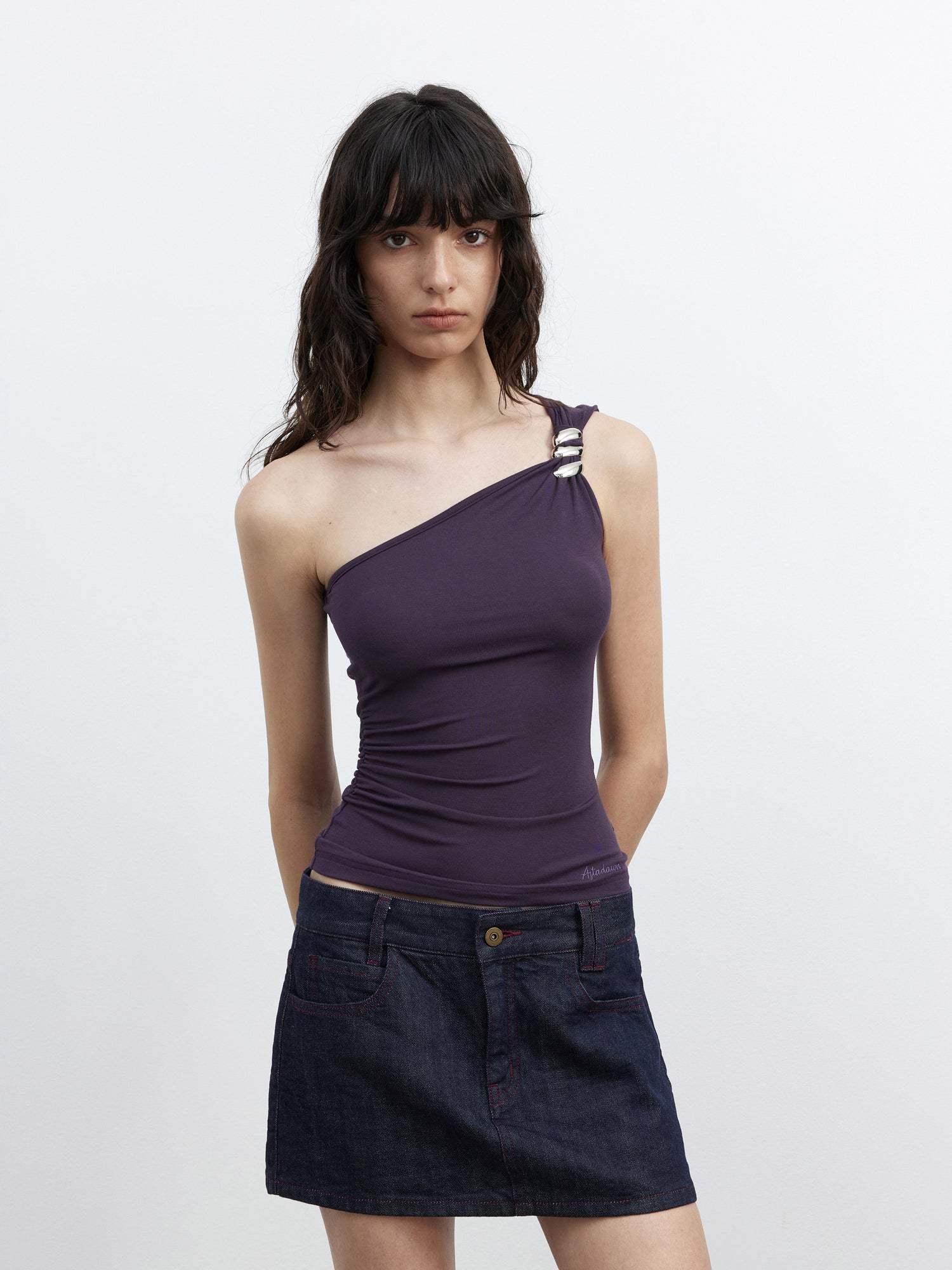 AFTADAWN Asymmetric Spiral Metal Strap Modal Tank Top