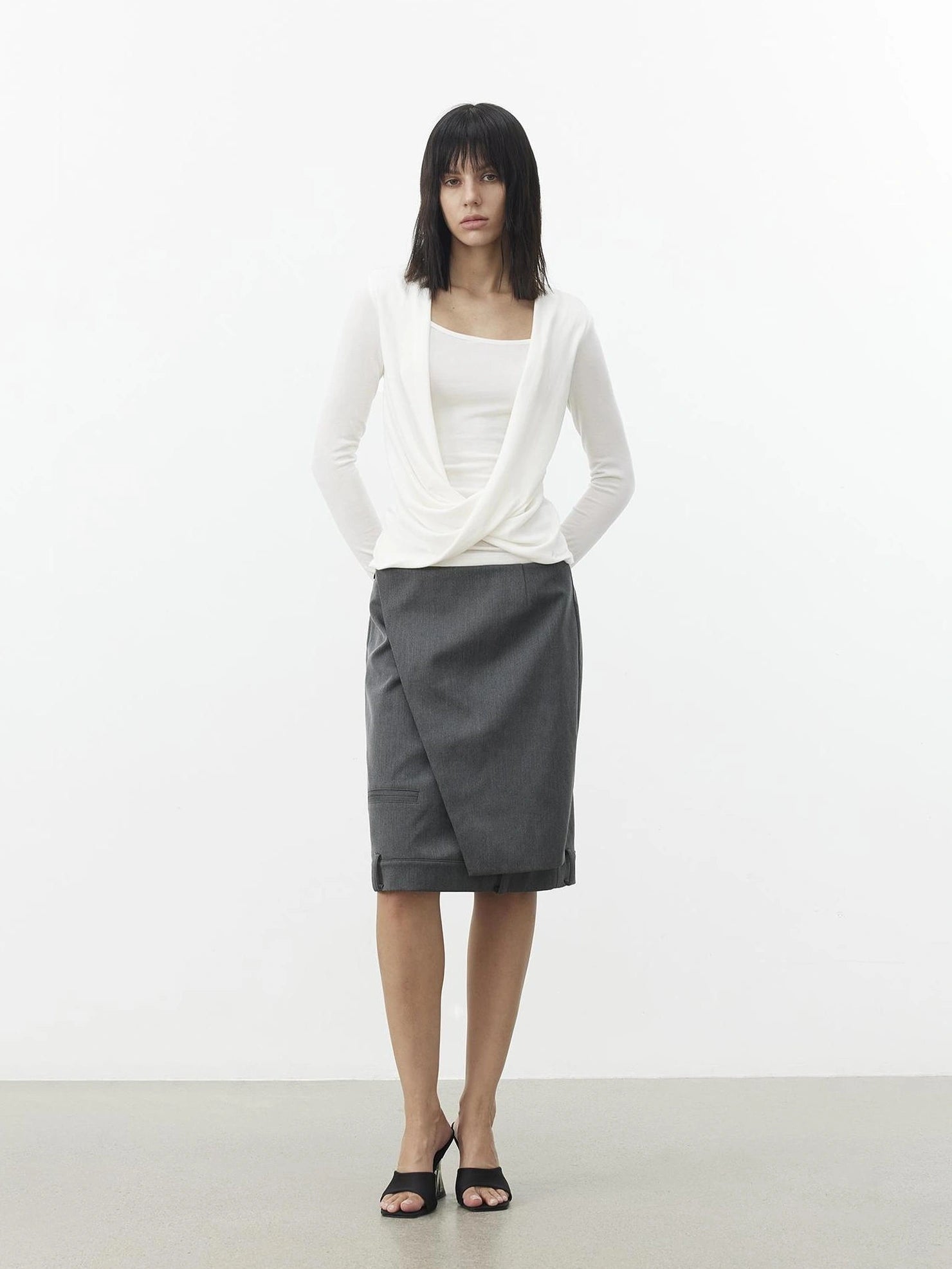 AFTADAWN Asymmetric Split Wool Blend Straight Skirt Skirt