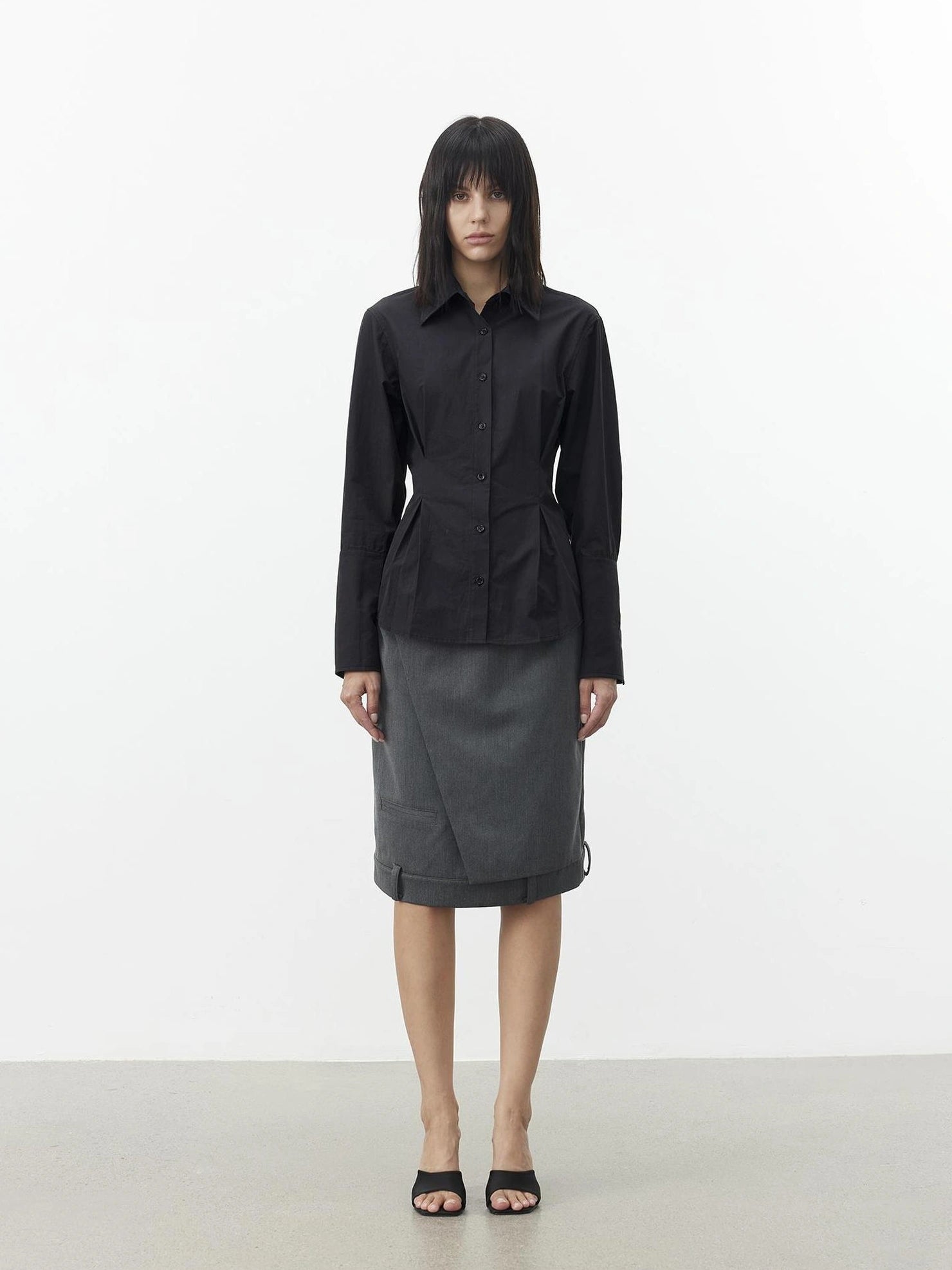 AFTADAWN Asymmetric Split Wool Blend Straight Skirt Skirt