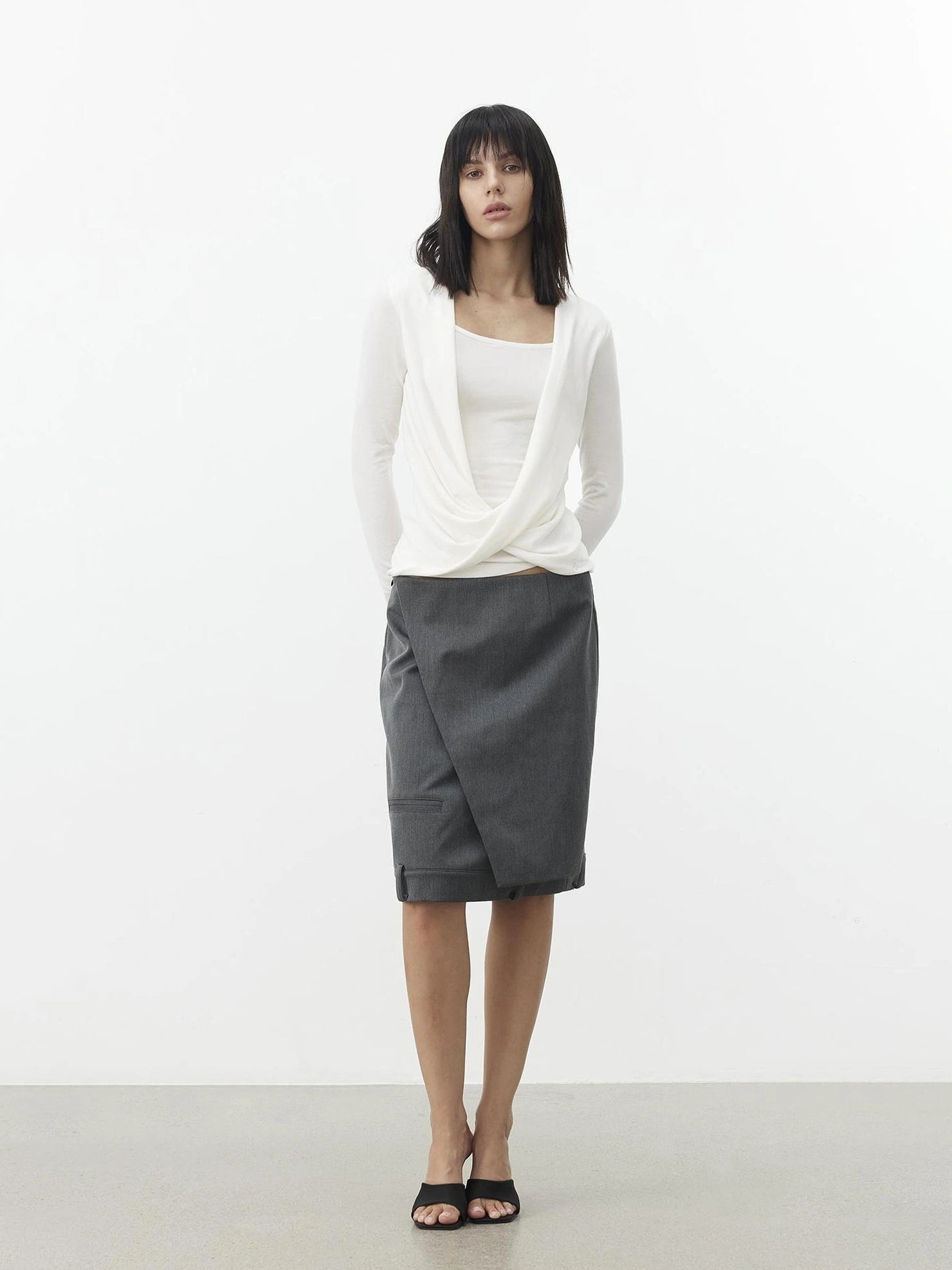 AFTADAWN Asymmetric Split Wool Blend Straight Skirt Skirt