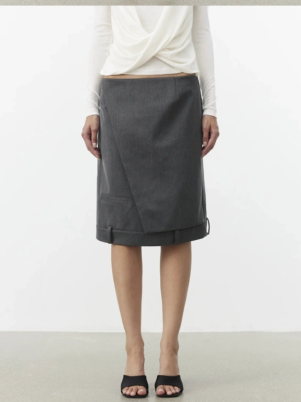 AFTADAWN Asymmetric Split Wool Blend Straight Skirt Skirt