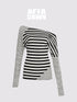 Asymmetric Stripe Contrast Slash Neck Fitted Top