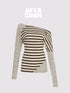 Asymmetric Stripe Contrast Slash Neck Fitted Top