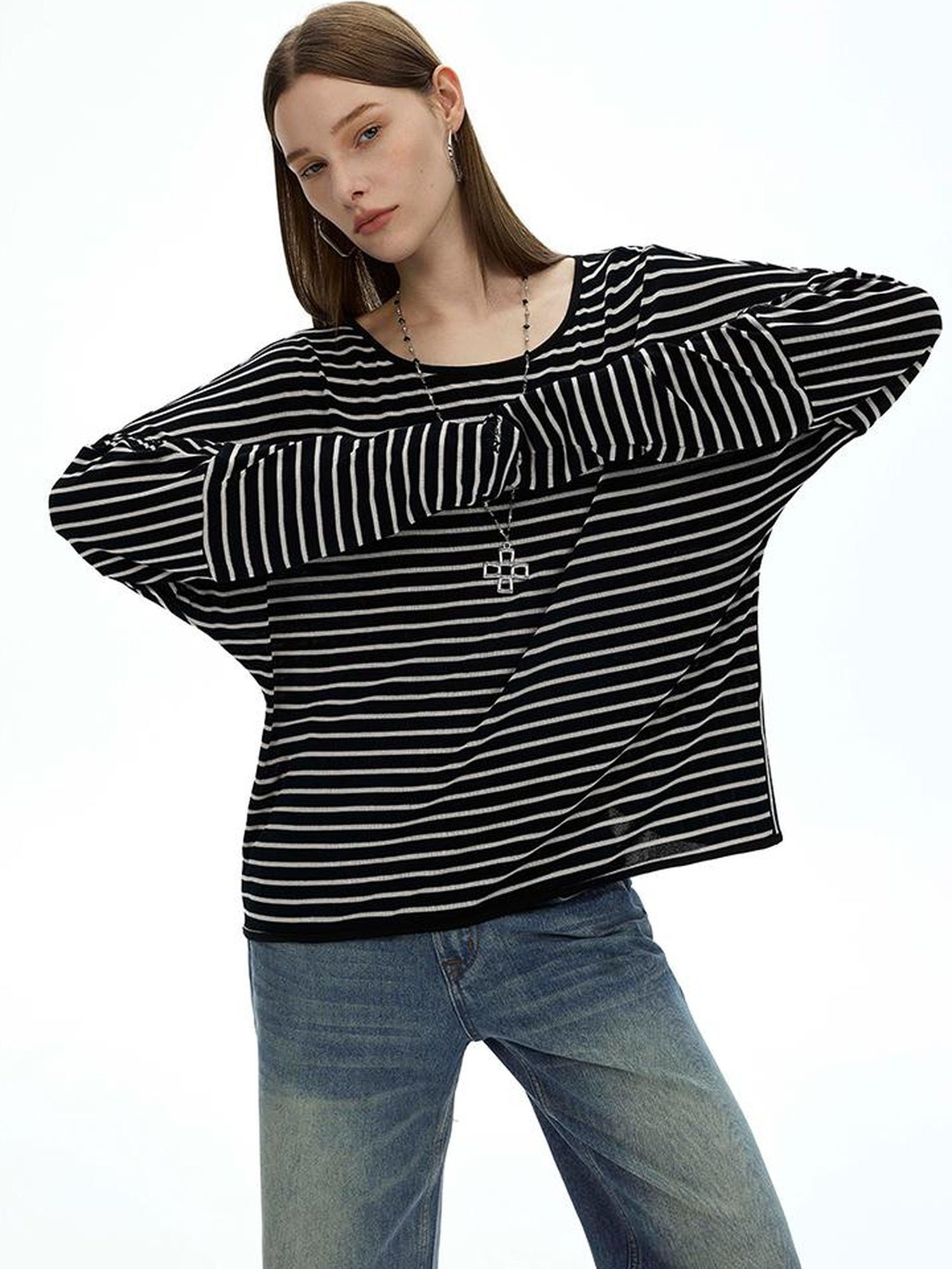 AFTADAWN Asymmetric Striped Slub Chiffon Backless Top