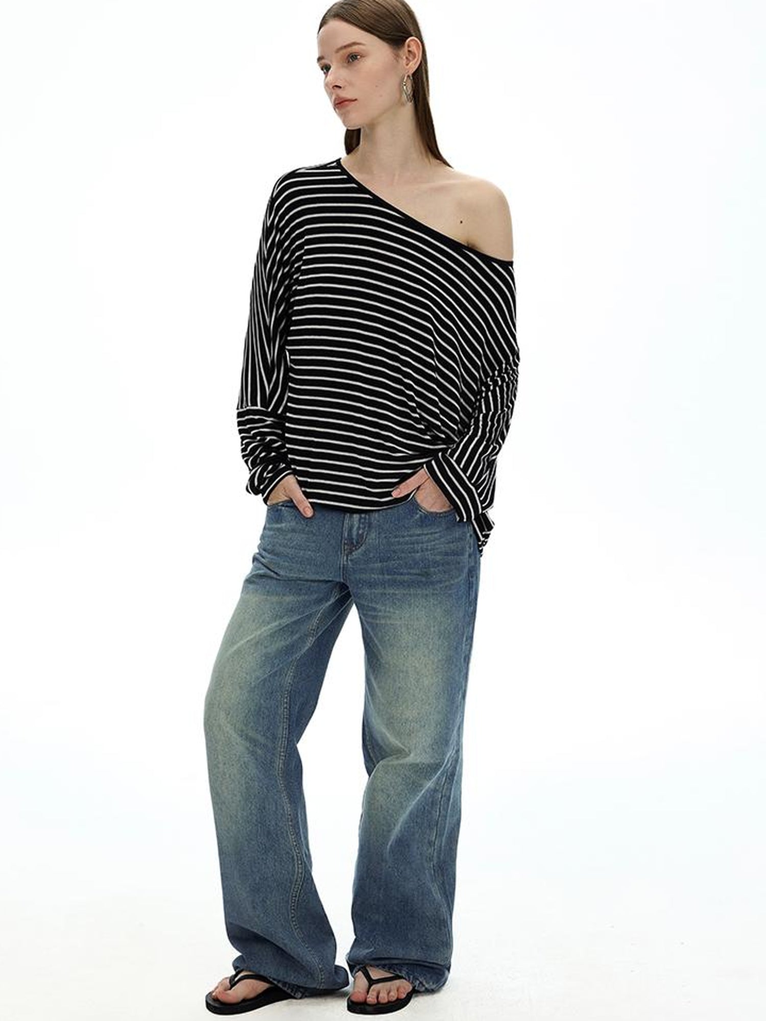 AFTADAWN Asymmetric Striped Slub Chiffon Backless Top