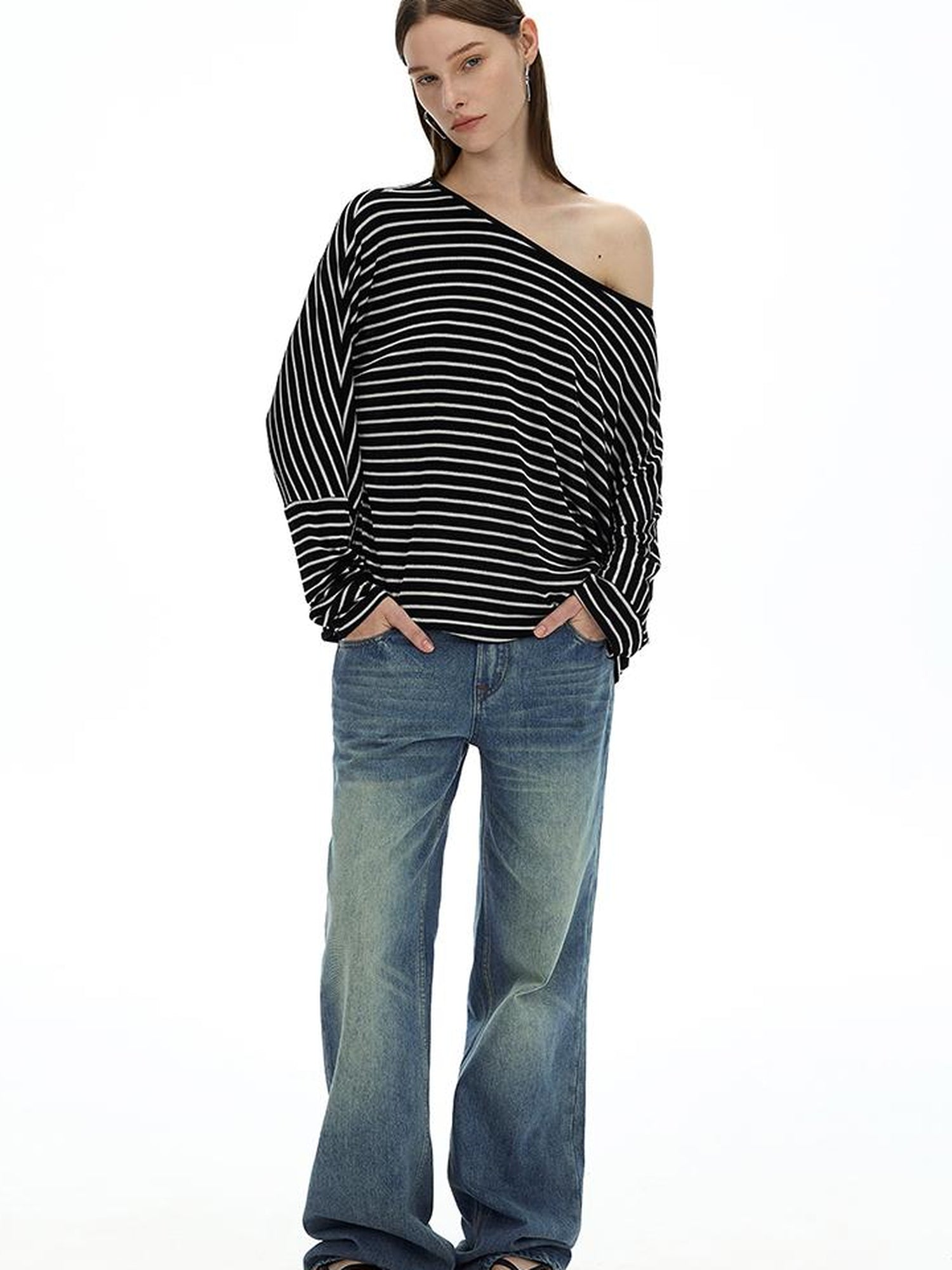 AFTADAWN Asymmetric Striped Slub Chiffon Backless Top