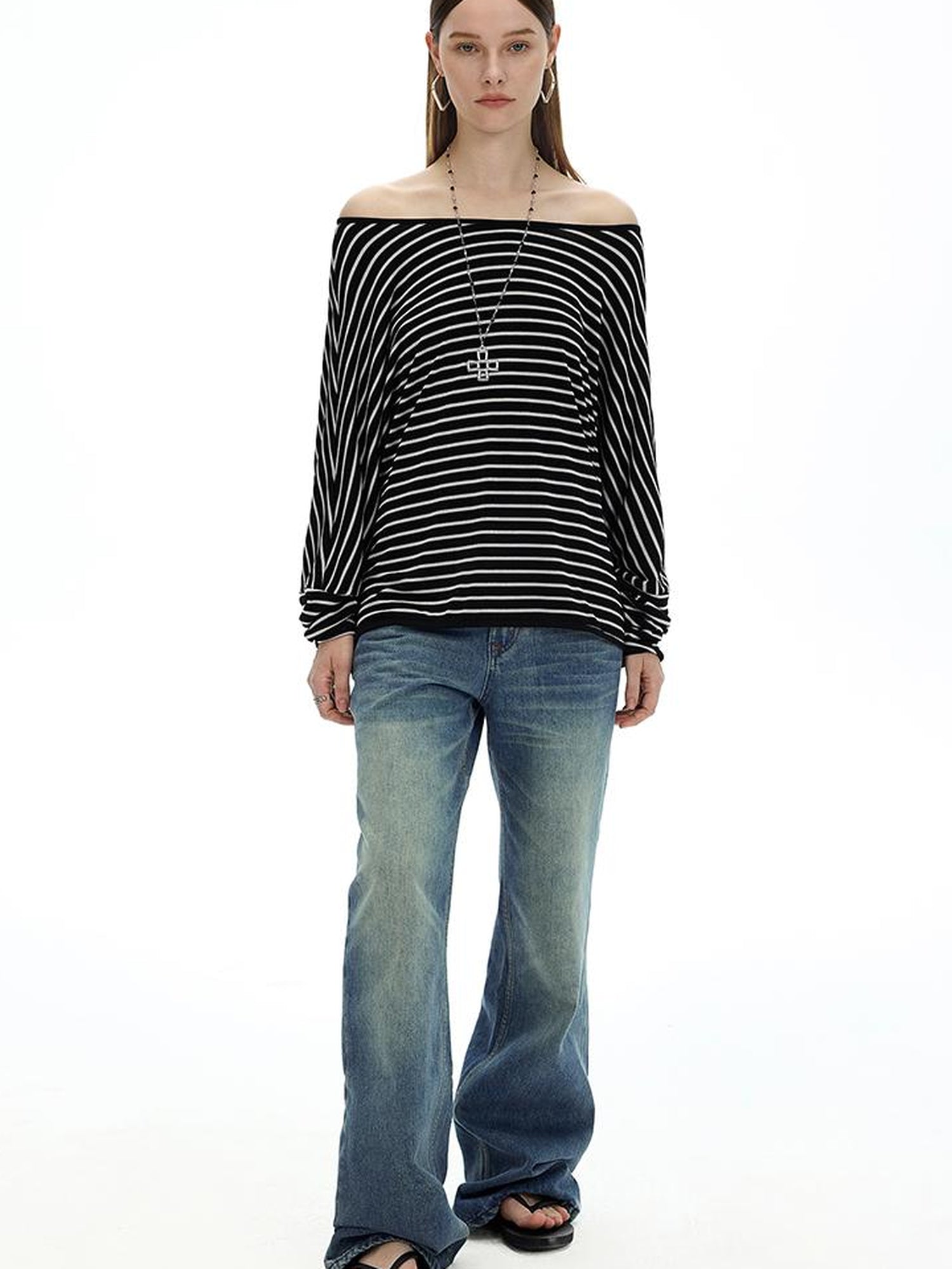 AFTADAWN Asymmetric Striped Slub Chiffon Backless Top