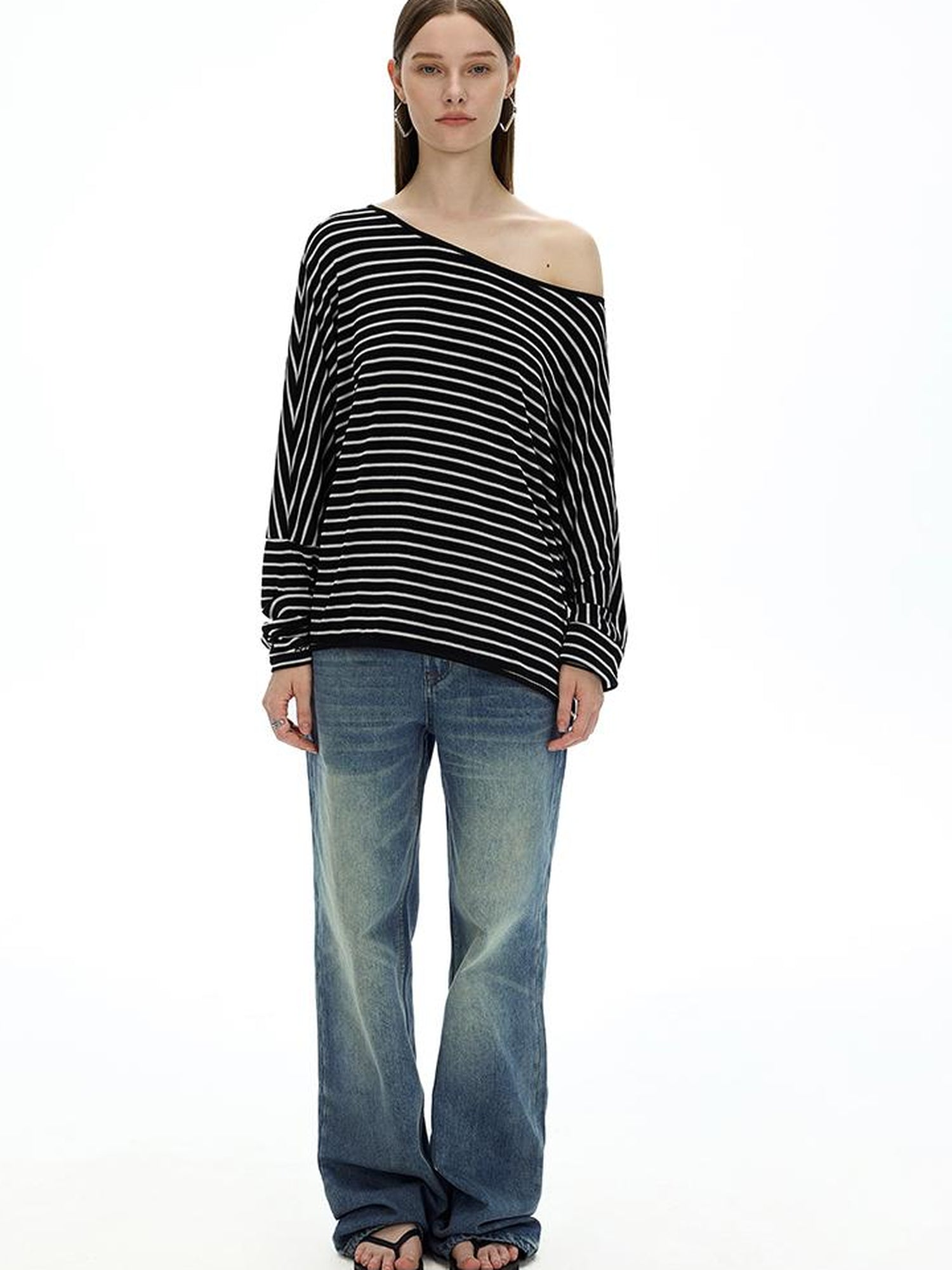 AFTADAWN Asymmetric Striped Slub Chiffon Backless Top