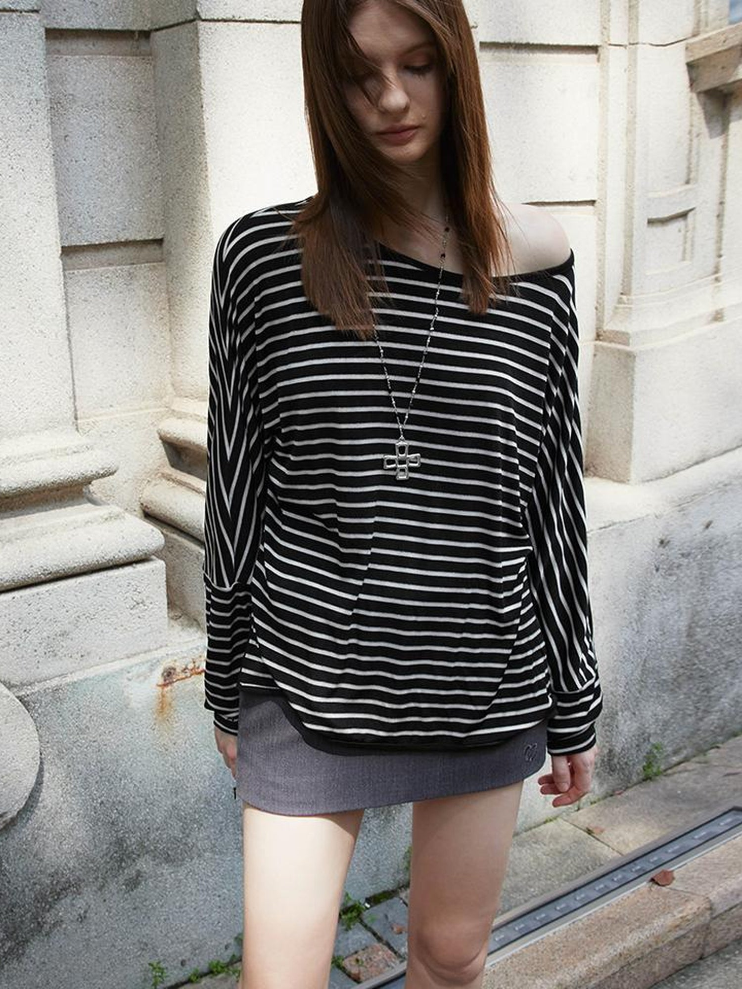 AFTADAWN Asymmetric Striped Slub Chiffon Backless Top